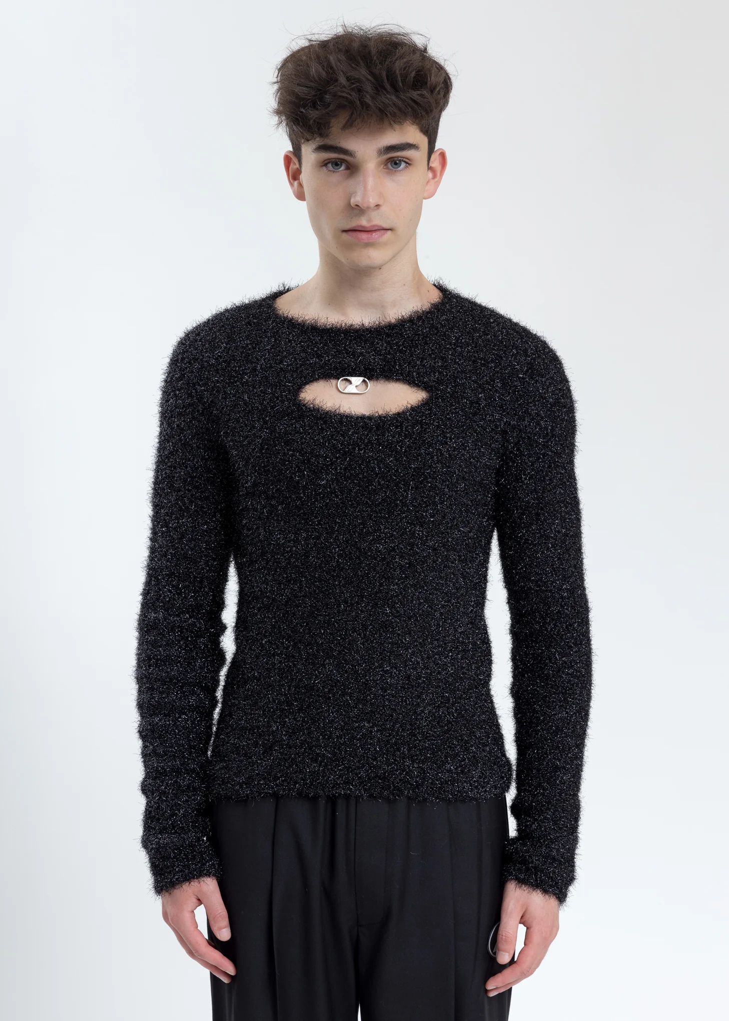 Glitter Black Front Hole Knit