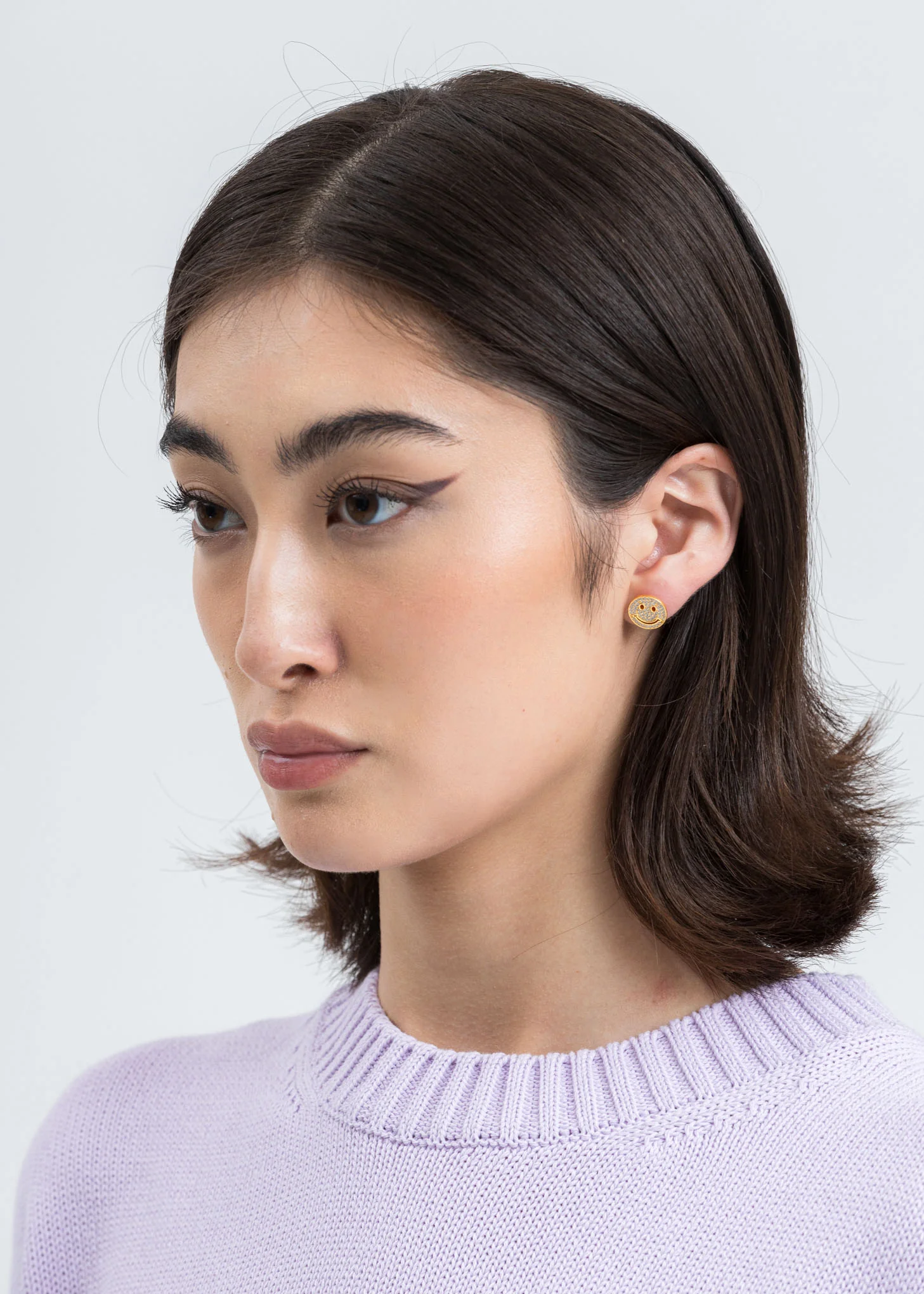 Gold And Rhinestone Smile Face Earring (Single) - Image 2
