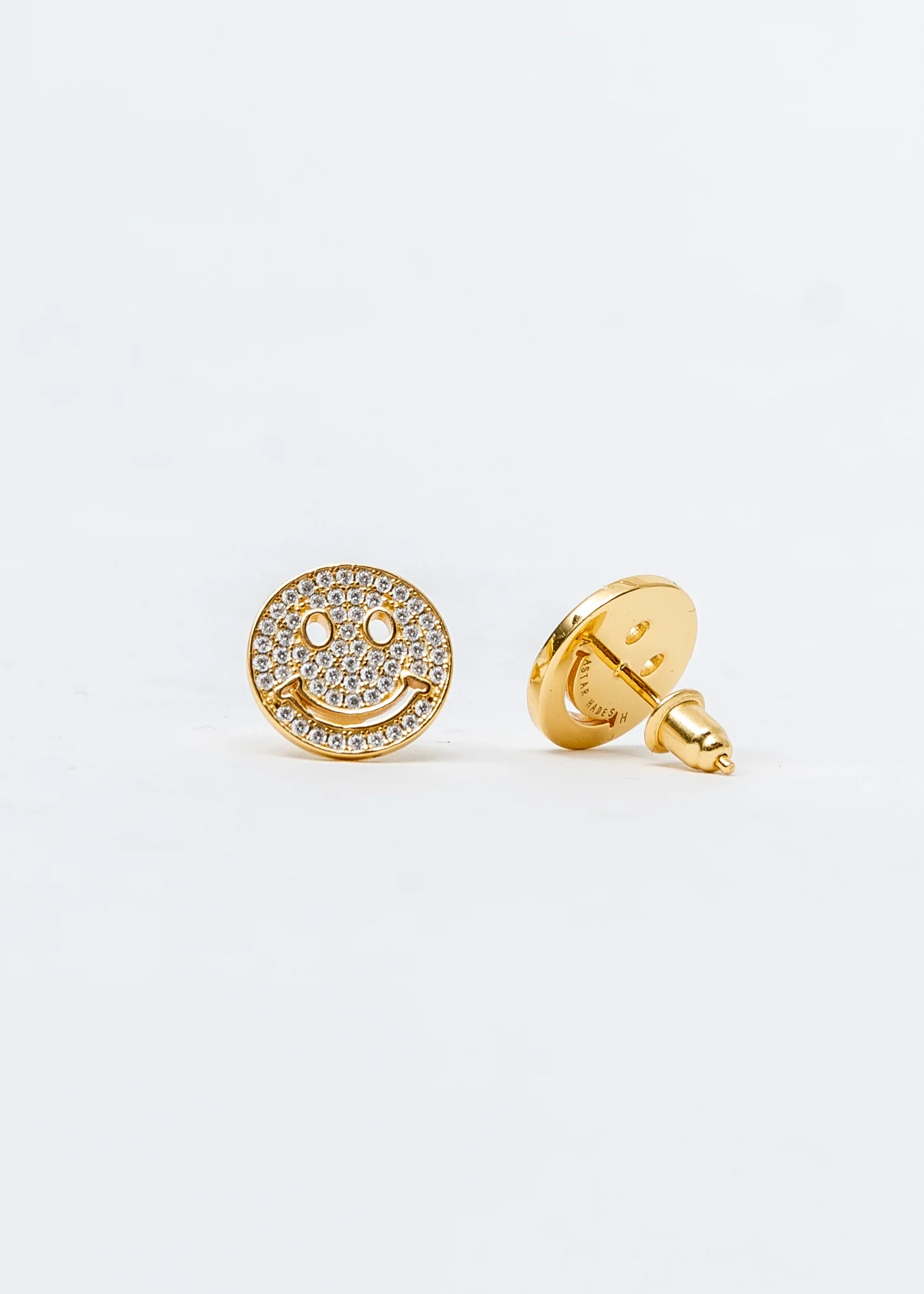 Gold And Rhinestone Smile Face Earring (Single) - Image 3