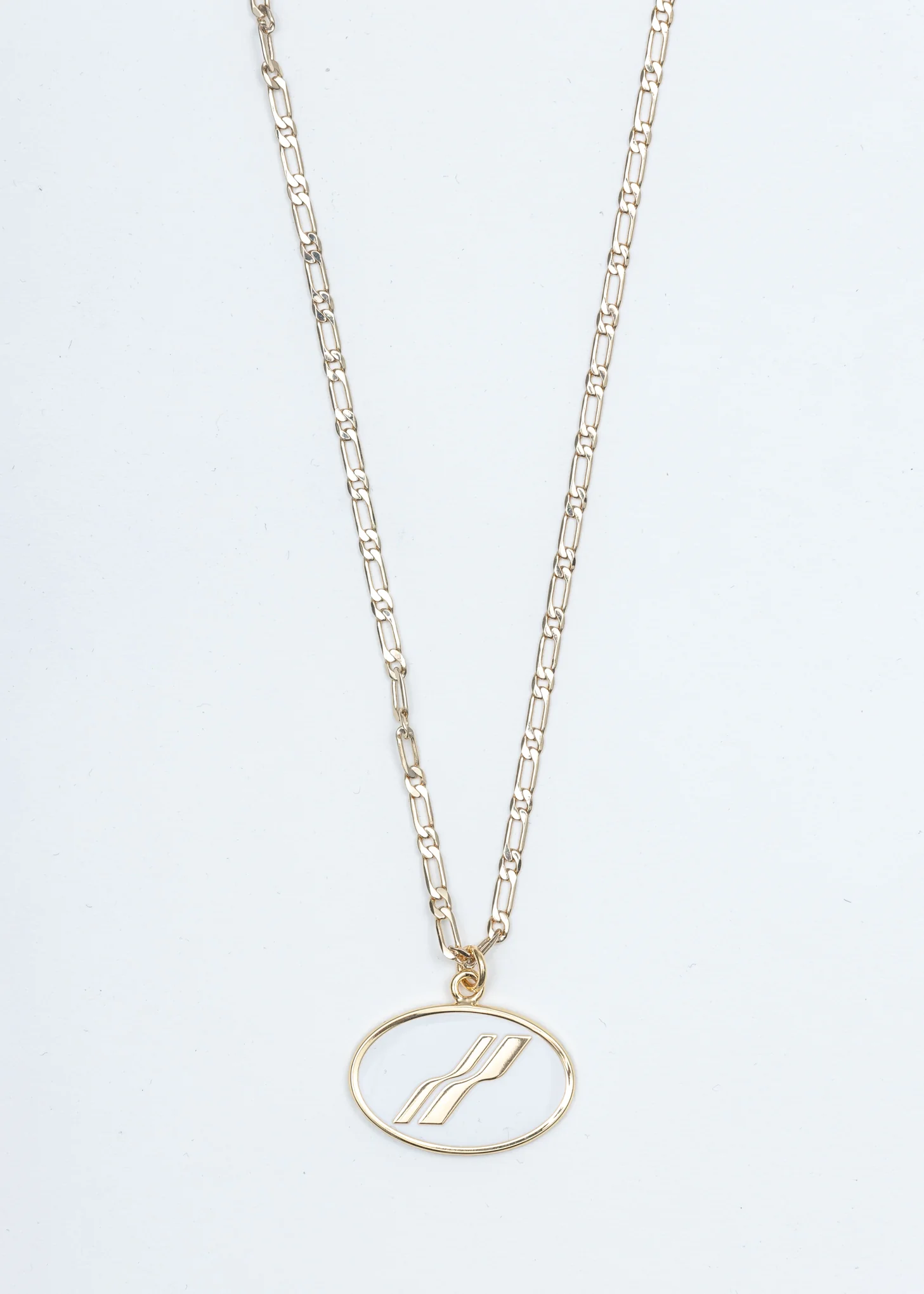 Gold and White Oval Logo Necklace - Image 3