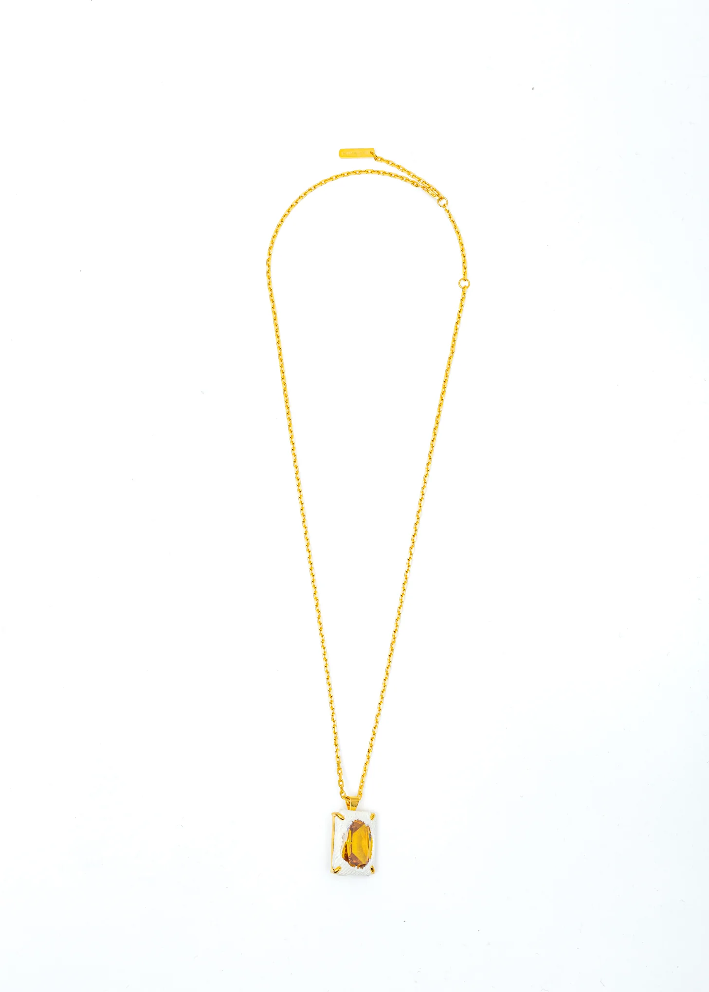 Gold Denim Octagonal Necklace (White Denim, Yellow Stone)