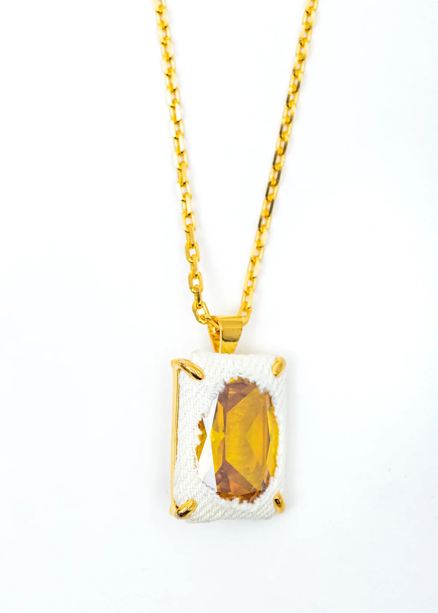 Gold Denim Octagonal Necklace (White Denim, Yellow Stone) - Image 3