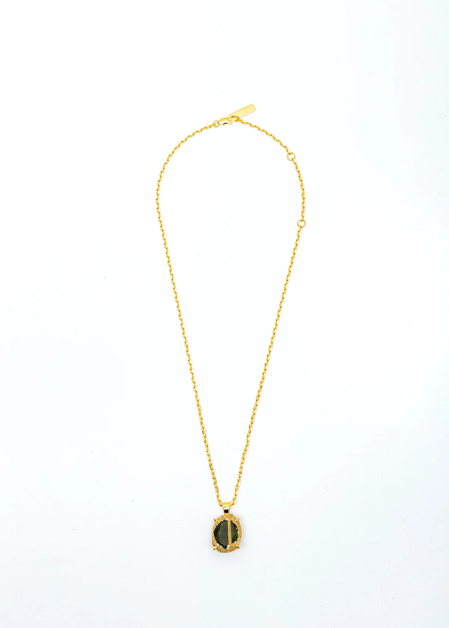 Gold Denim Oval Necklace (Amber Denim, Olive Stone)
