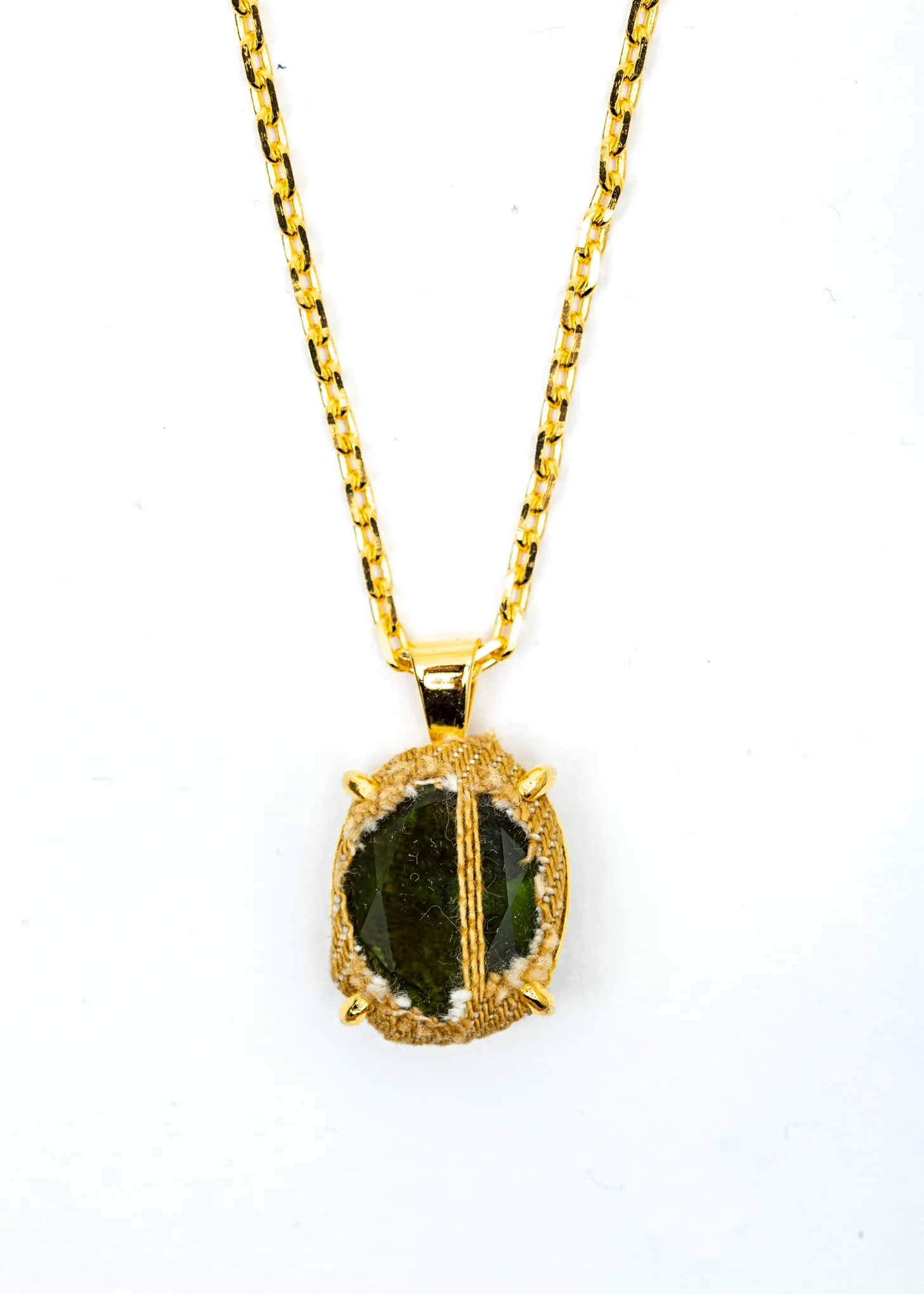 Gold Denim Oval Necklace (Amber Denim, Olive Stone) - Image 3