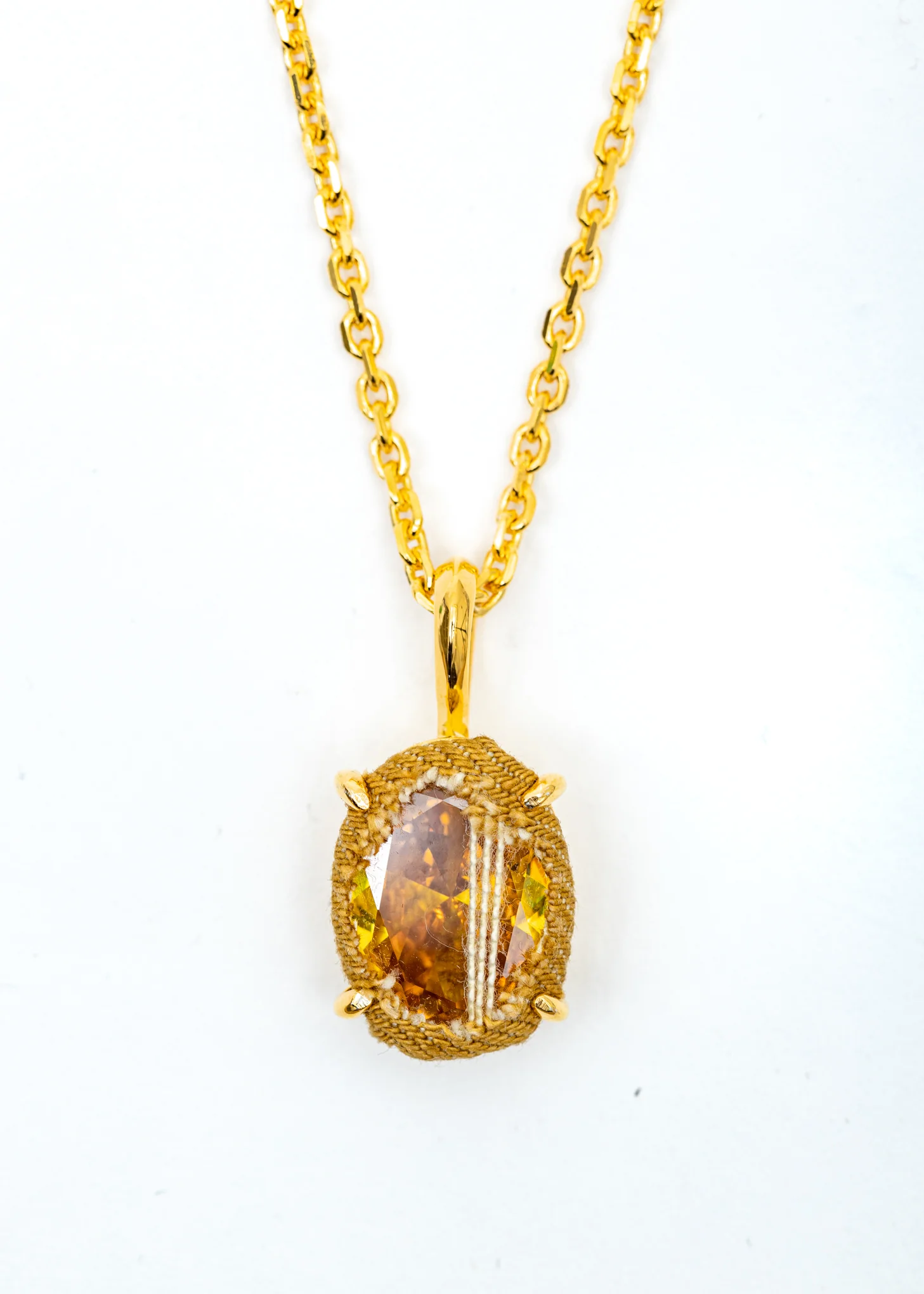 Gold Denim Oval Necklace (Amber Denim, Yellow Stone) - Image 3