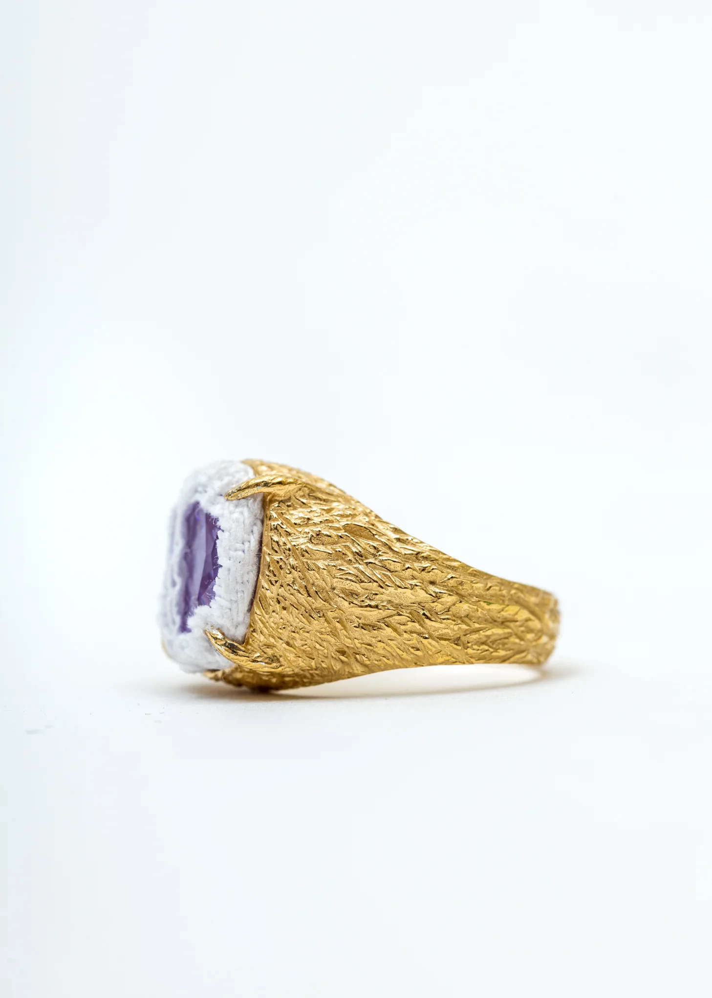 Gold Denim Oval Planet Signet Ring (White Denim, Purple Stone) - Image 2