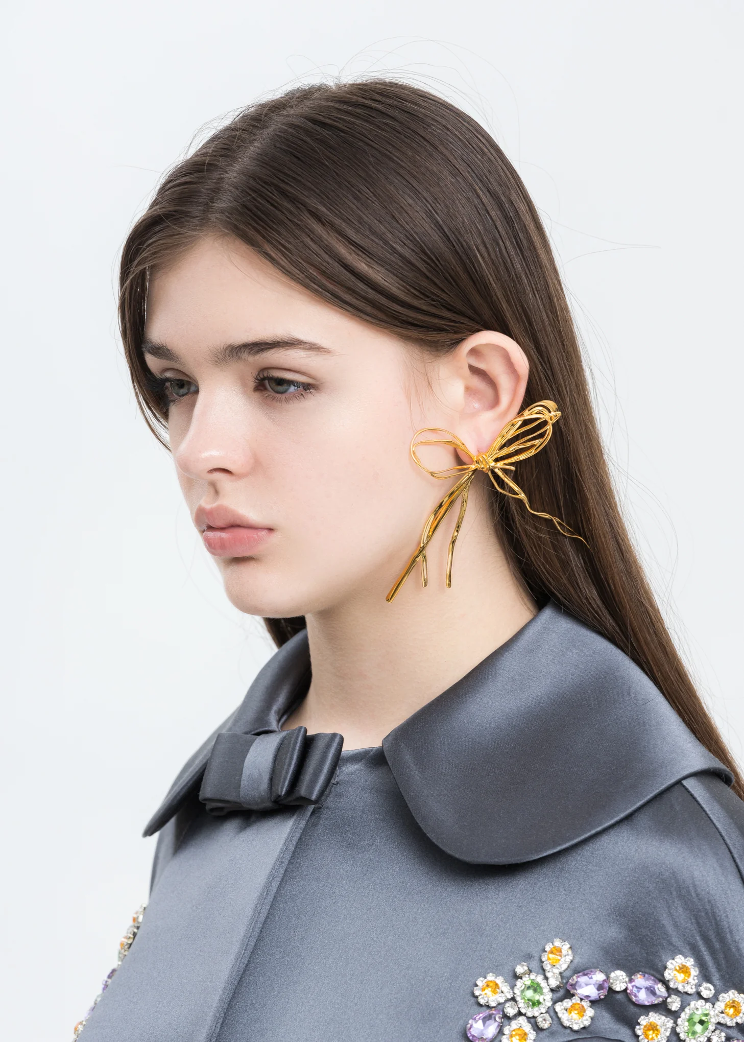 Gold Large Straw Bow Earring - Image 2