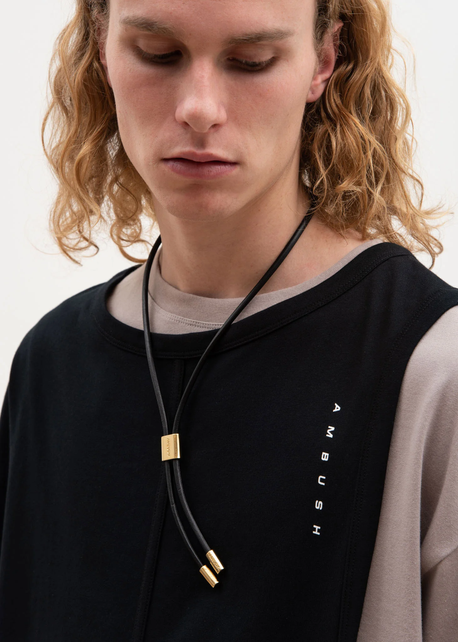 Gold Leather Strap Necklace (L) - Image 2