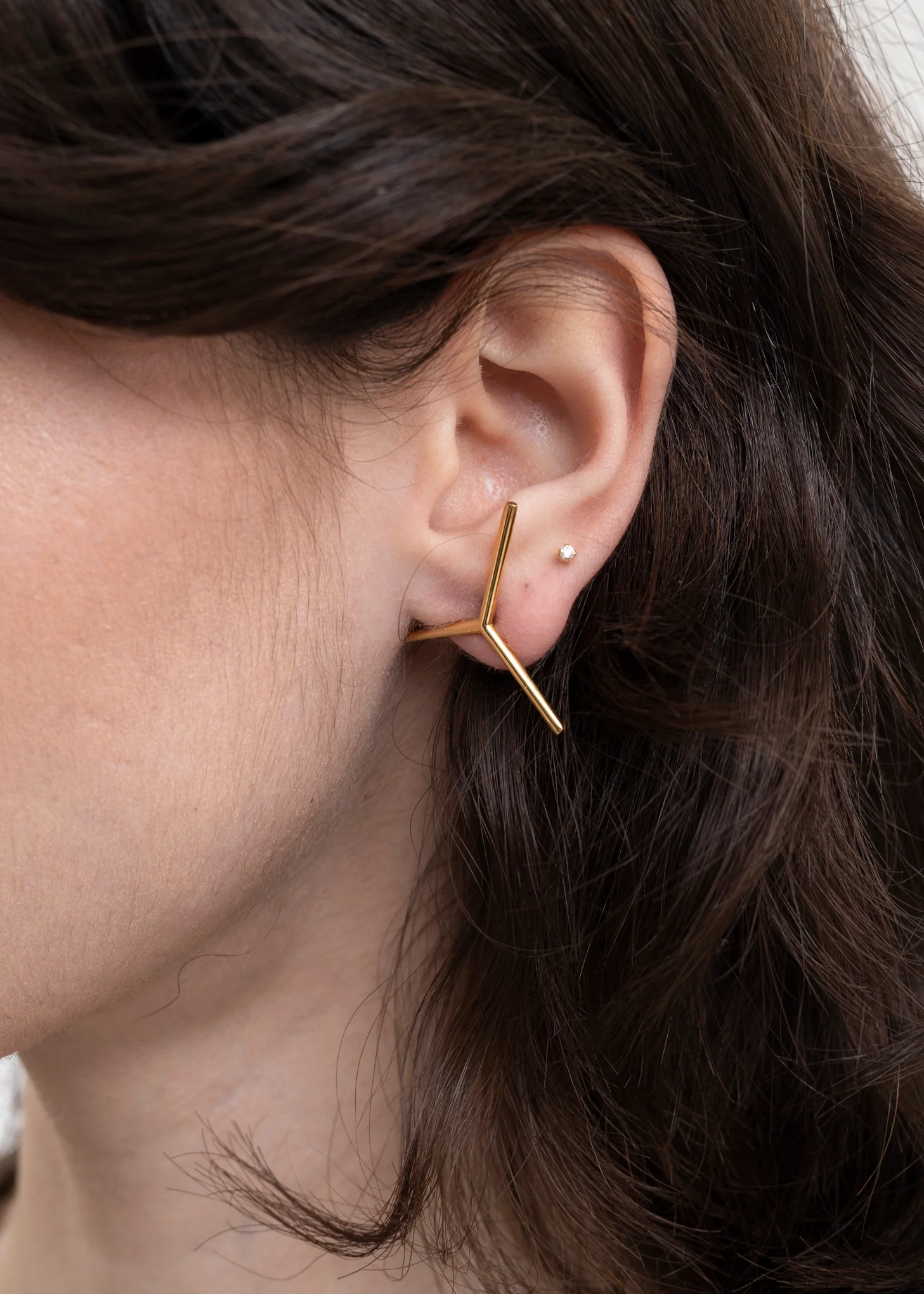 Gold Mini Y Earrings - Image 5