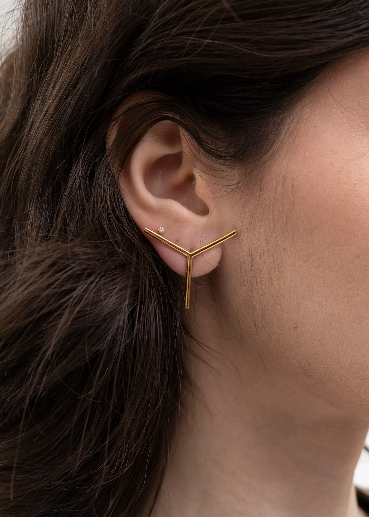 Gold Mini Y Earrings - Image 6
