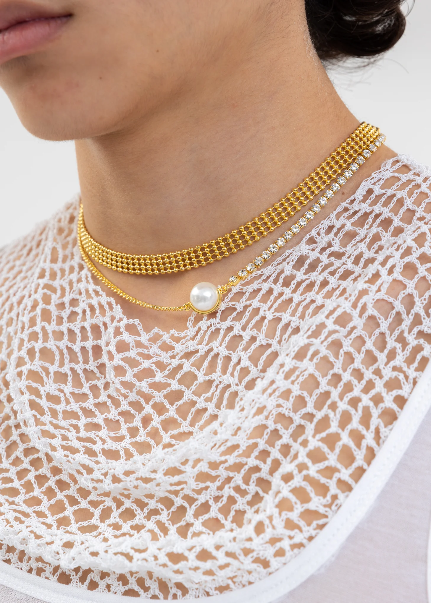 Gold Mix Chains Necklace With Pearl (XINGQING) - Image 3