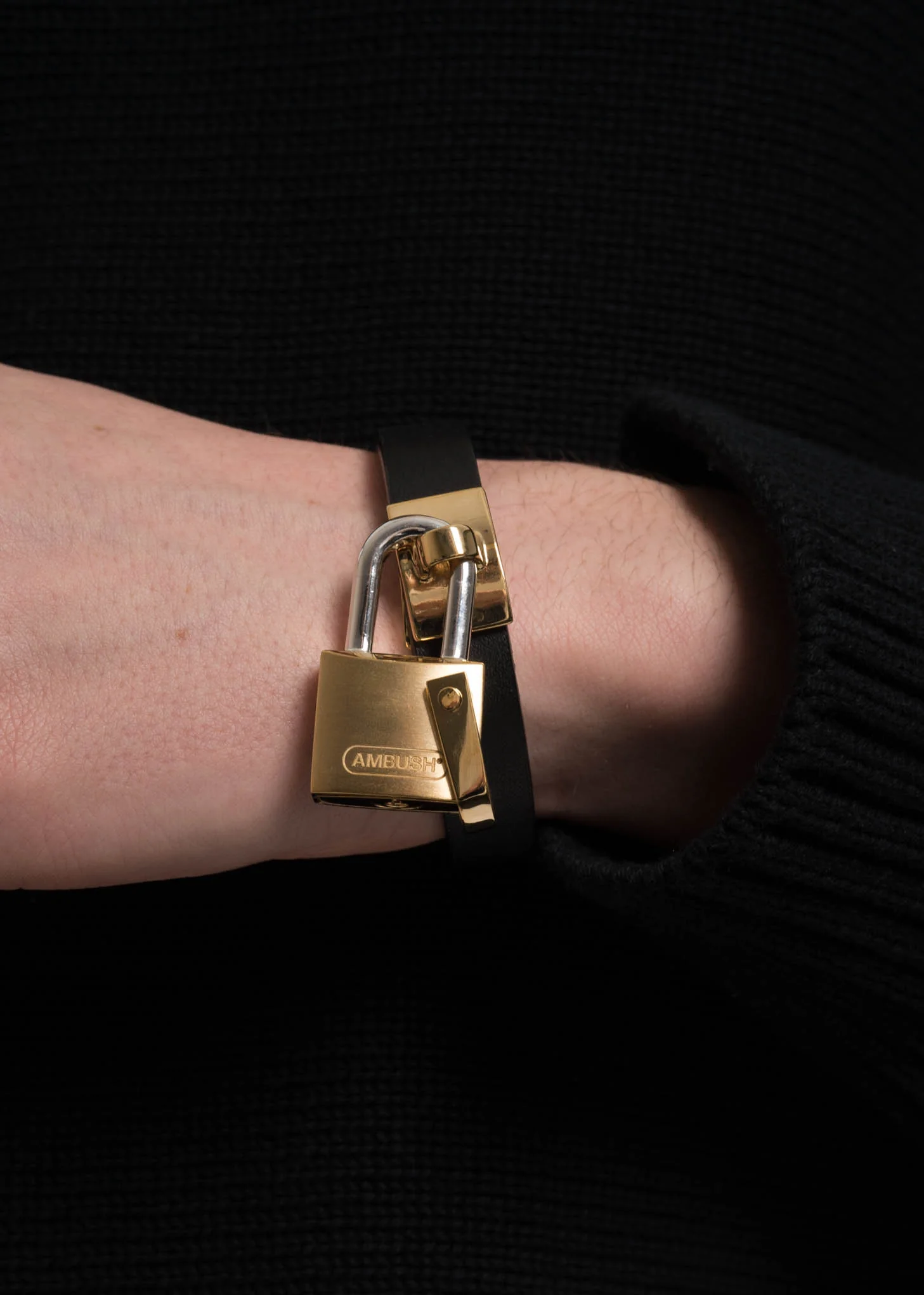 Gold Padlock Leather Bracelet - Image 2