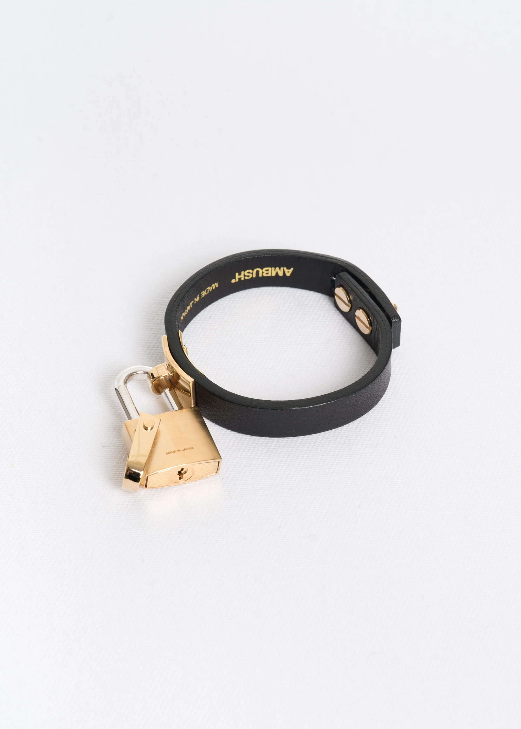 Gold Padlock Leather Bracelet - Image 3
