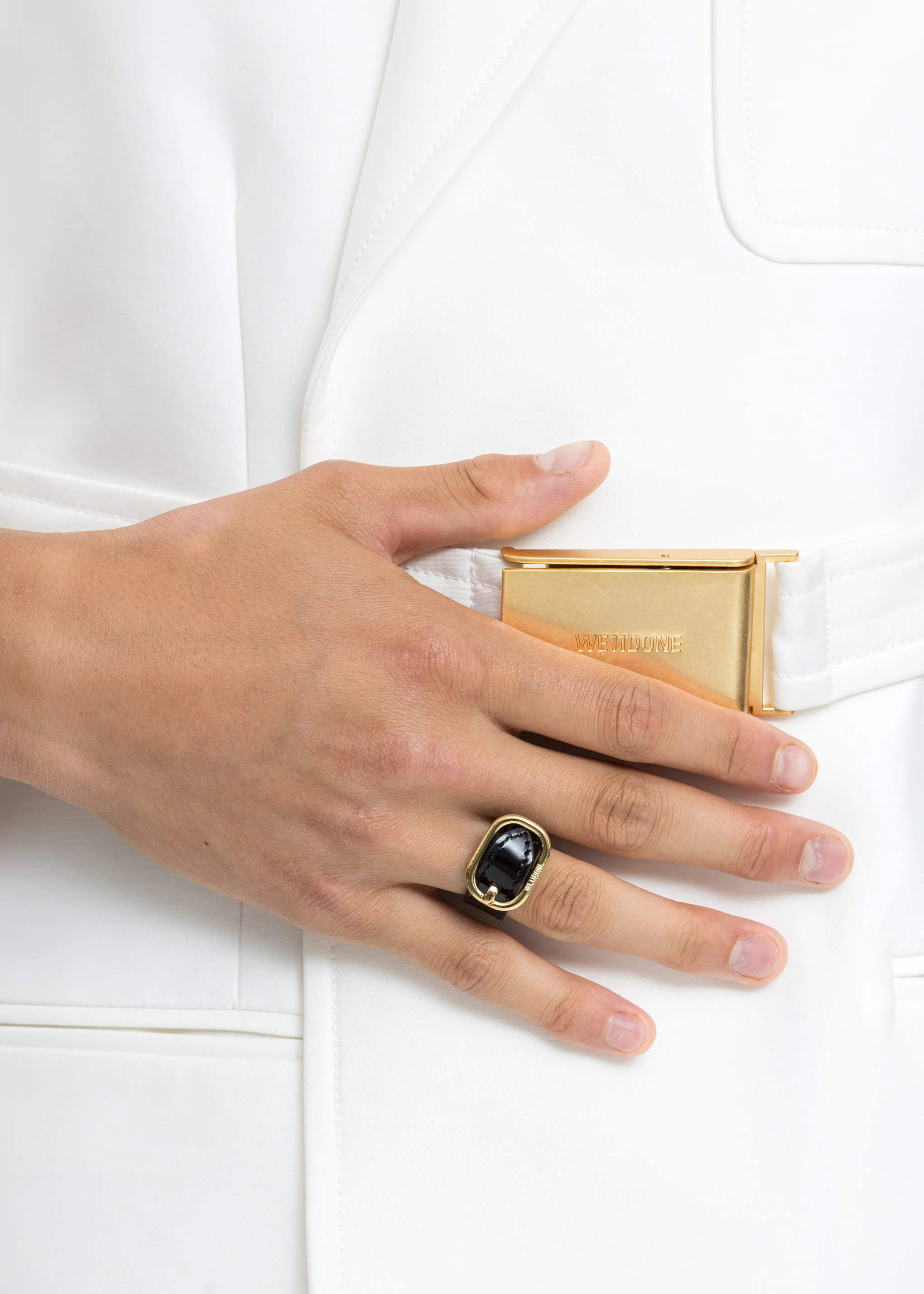 Gold Patent Mini Logo Buckle Ring - Image 2
