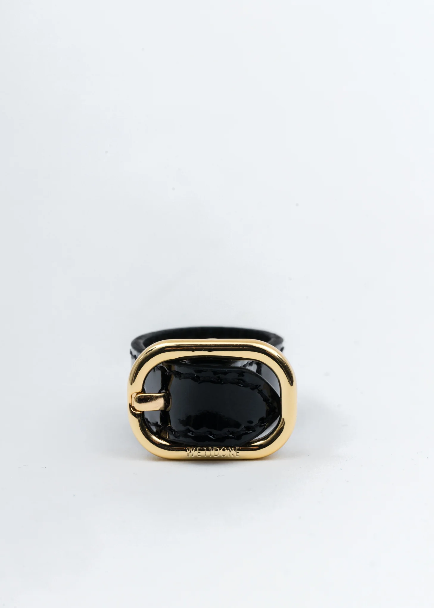Gold Patent Mini Logo Buckle Ring