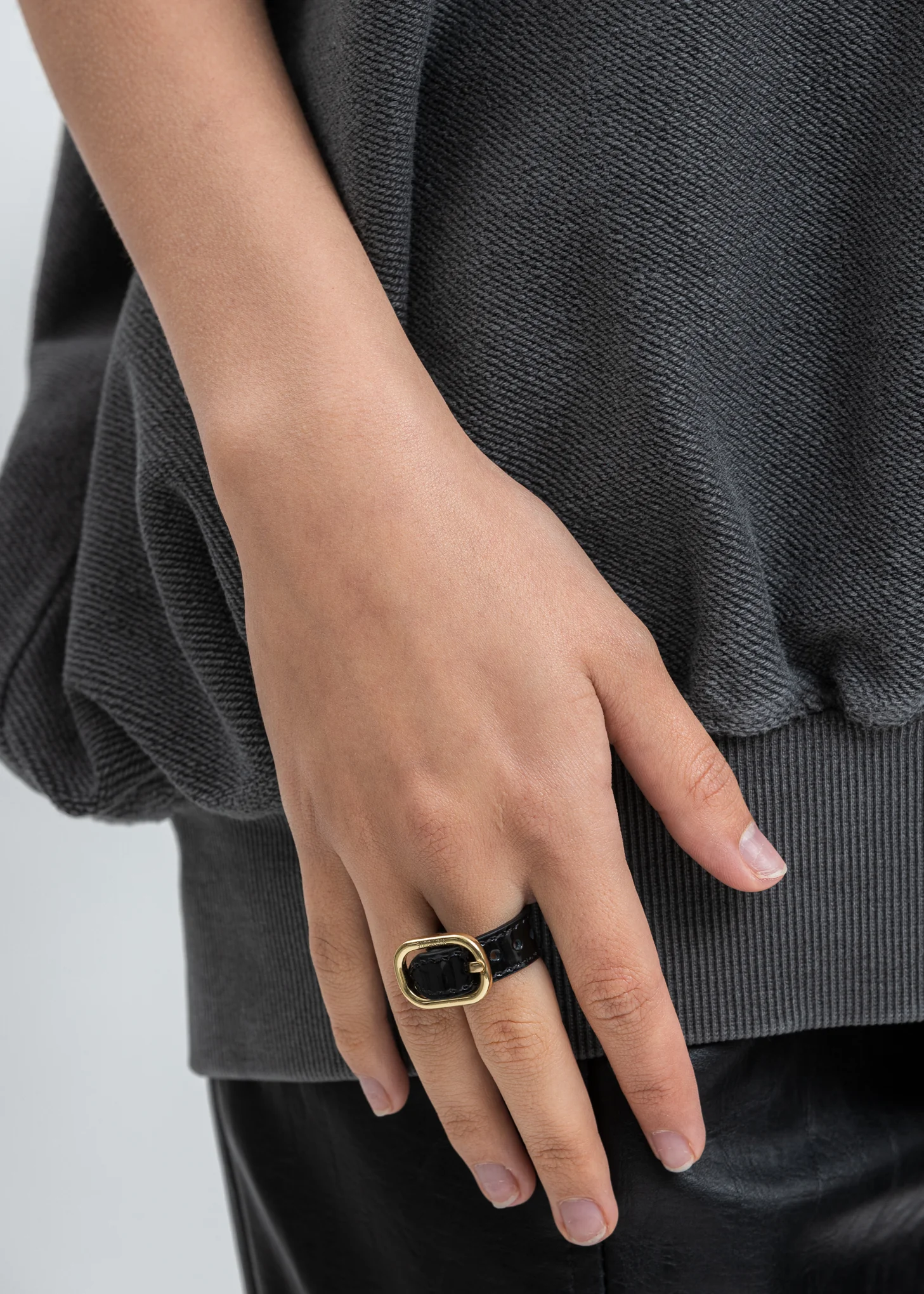 Gold Patent Mini Logo Buckle Ring - Image 2