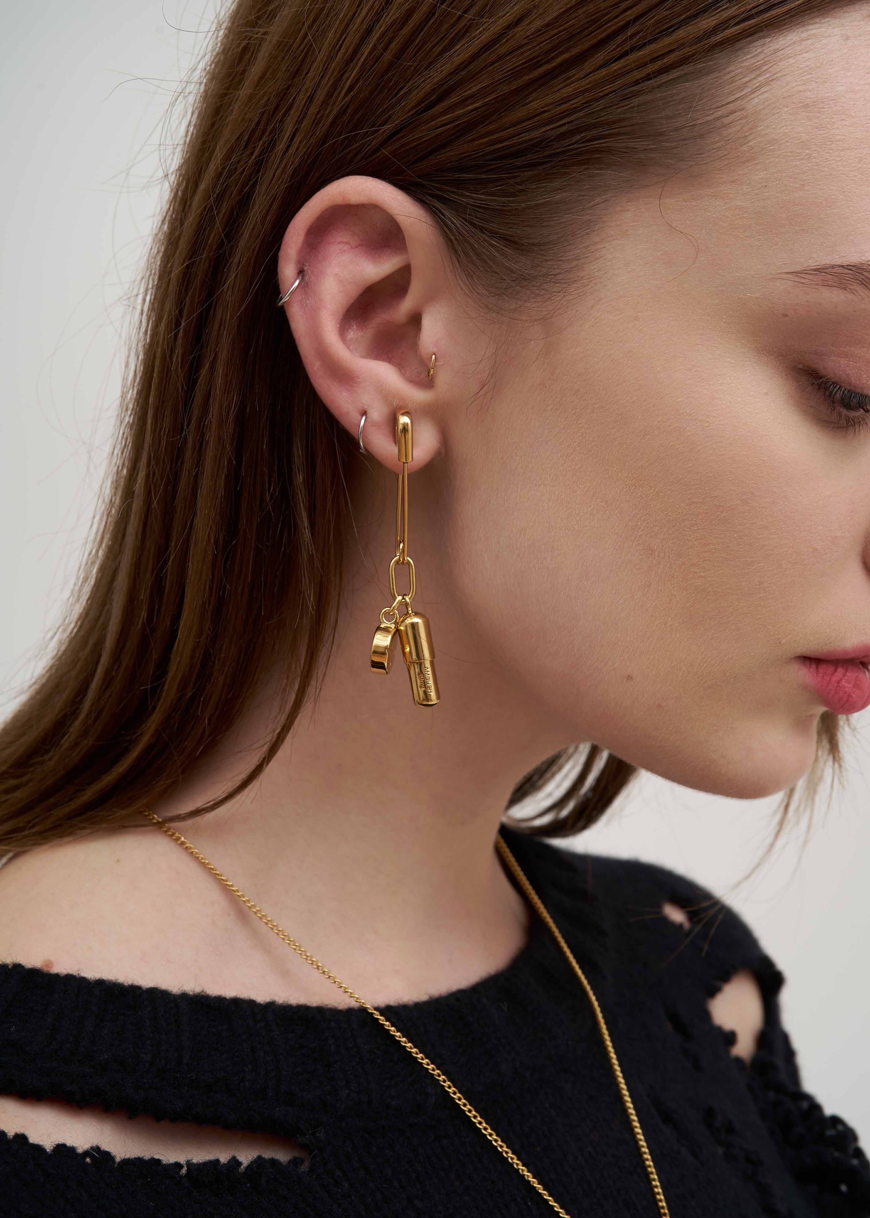 Gold Pill Charm Earring - Image 2
