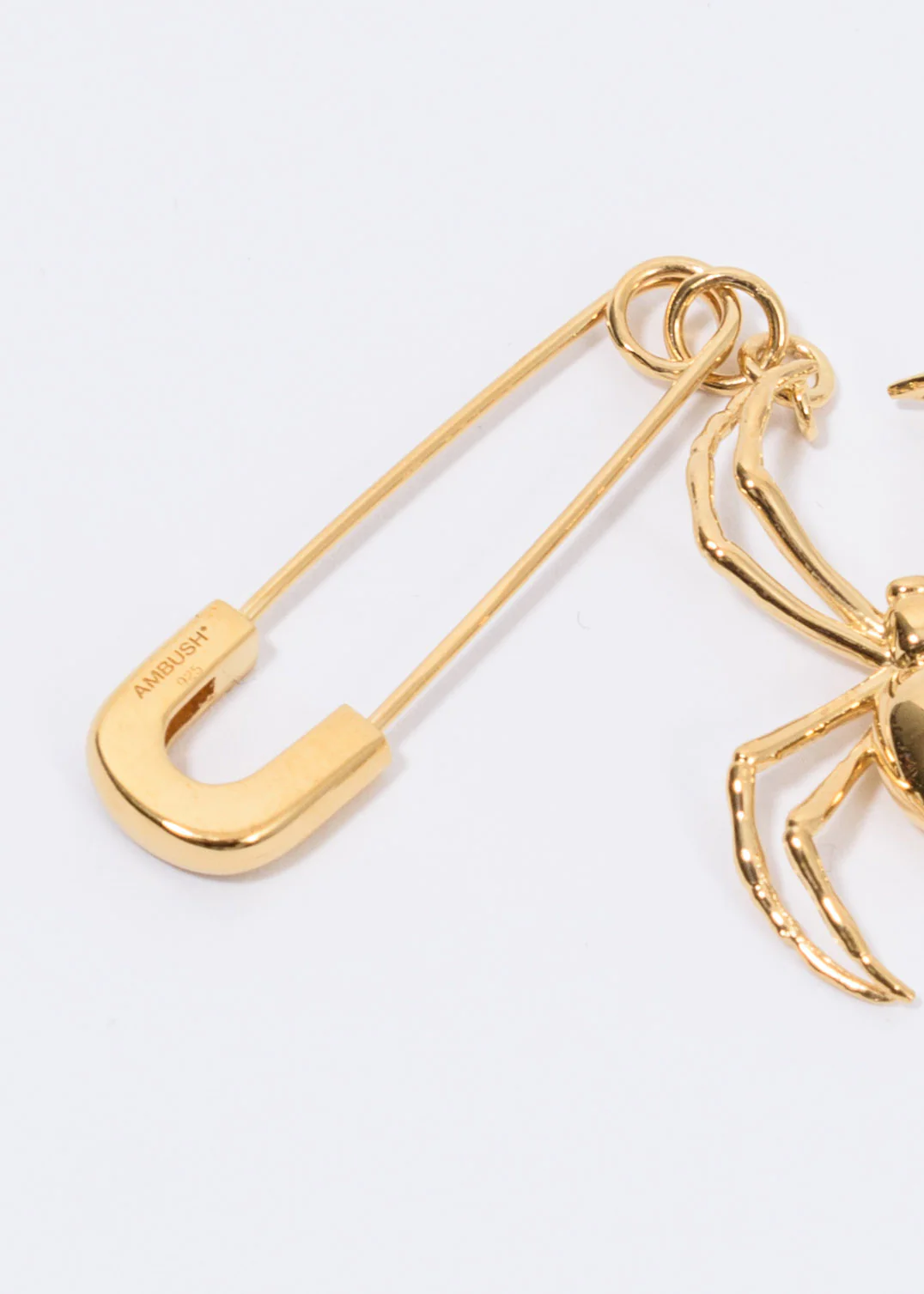 Gold Spider Safety Pin Single Earring - Image 2