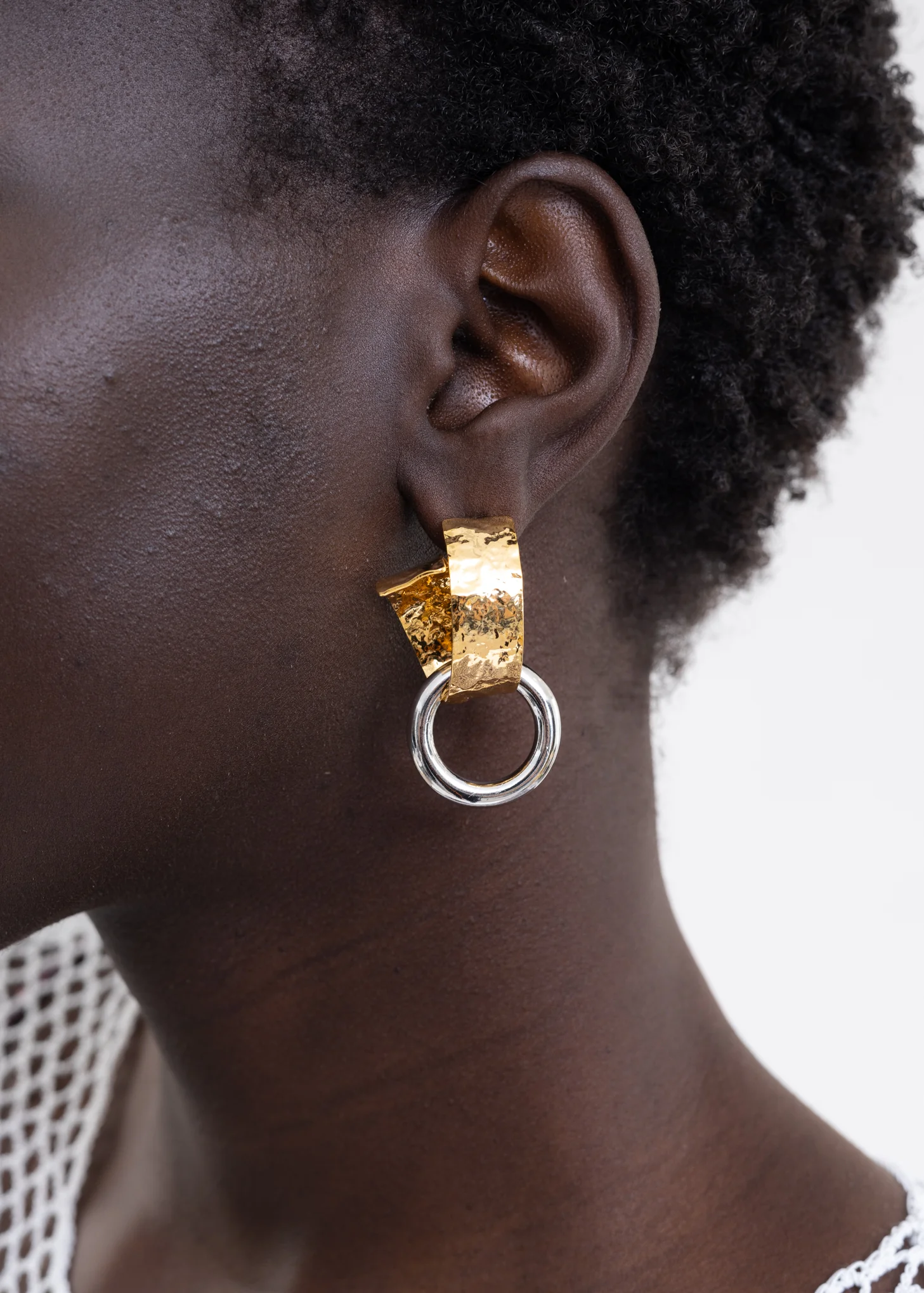 Gold Square and Silver Loop Earring - Single - Image 3