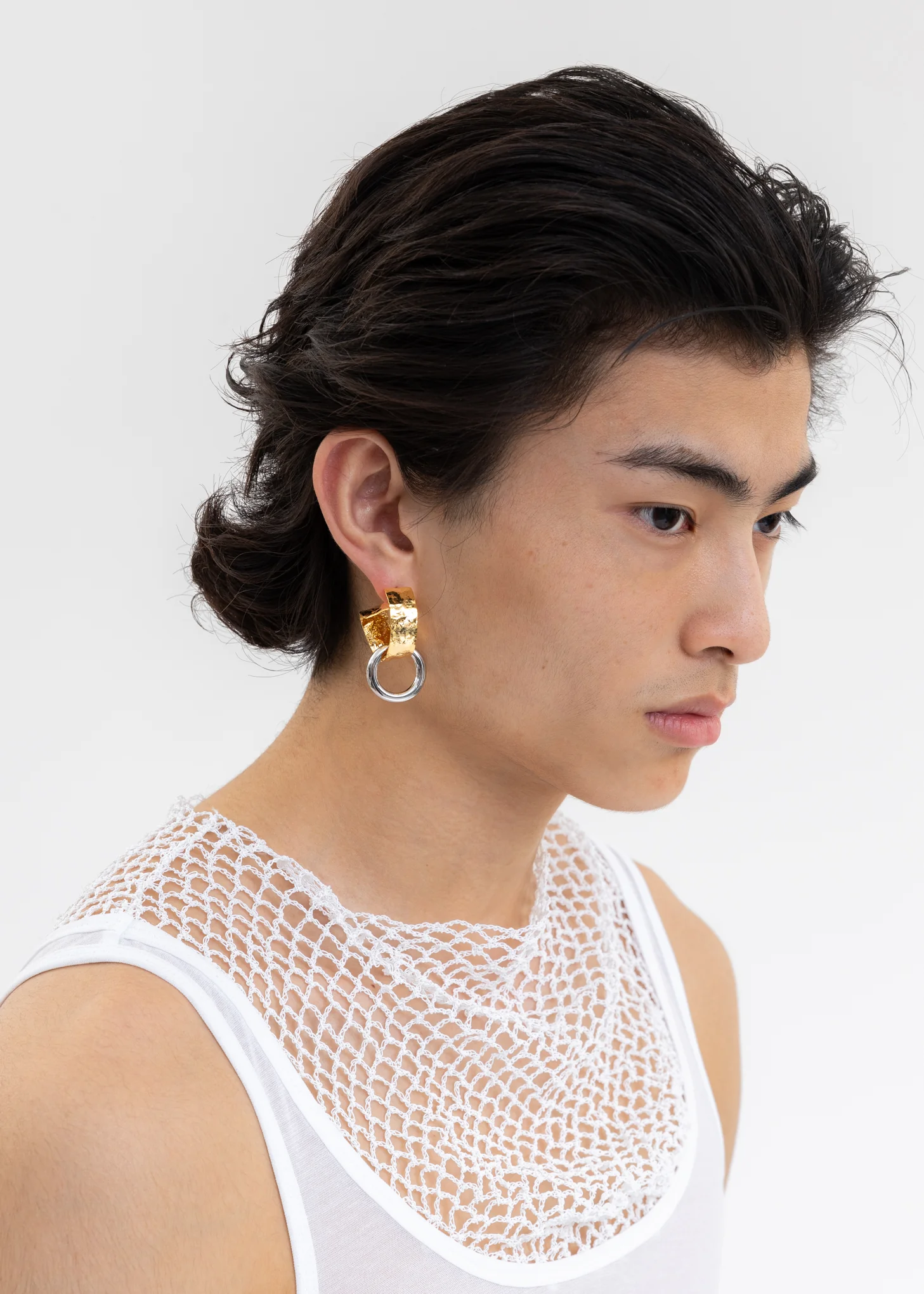 Gold Square and Silver Loop Earring - Single - Image 2