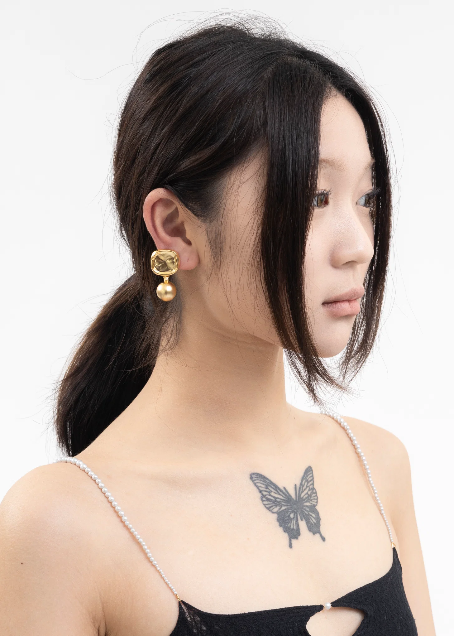 Gold Stamp And Ball Earring - Single - Image 2