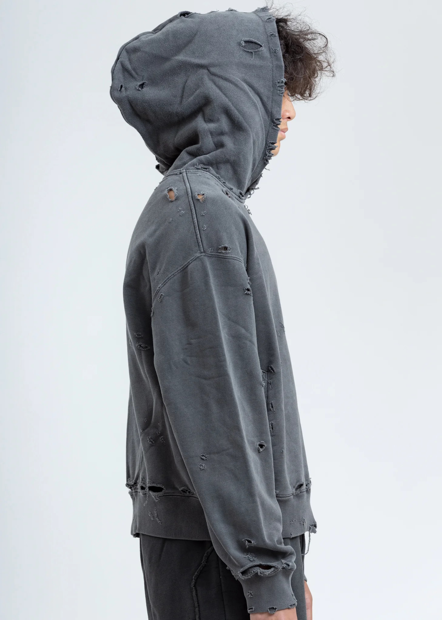 Grey Agitator Distressed Hoodie - Image 2