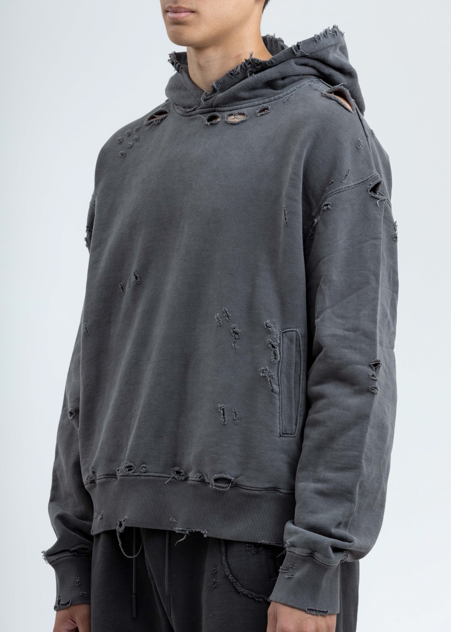 Grey Agitator Distressed Hoodie - Image 4