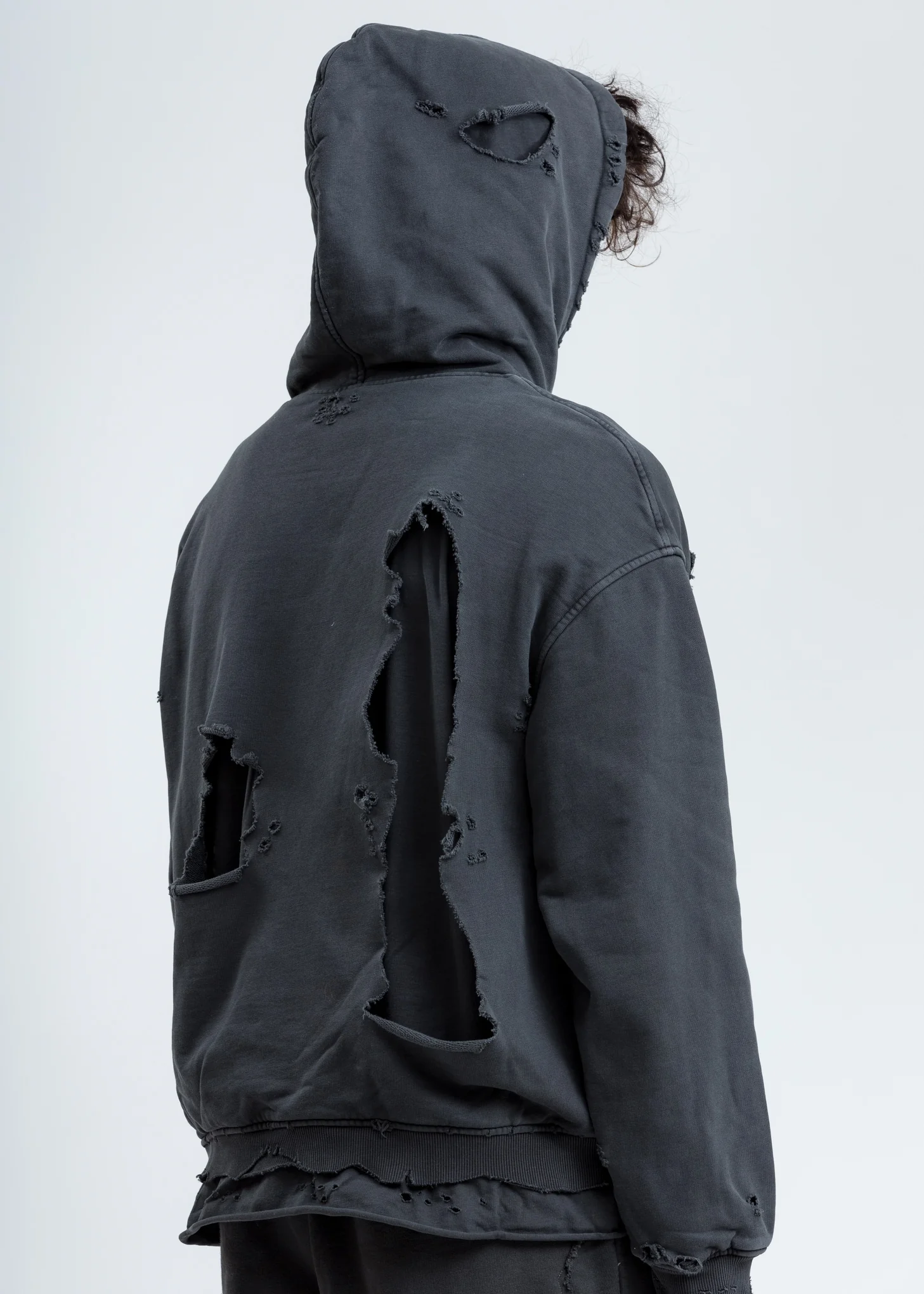 Grey Vagrant Double Layer Distressed Hoodie - Image 2
