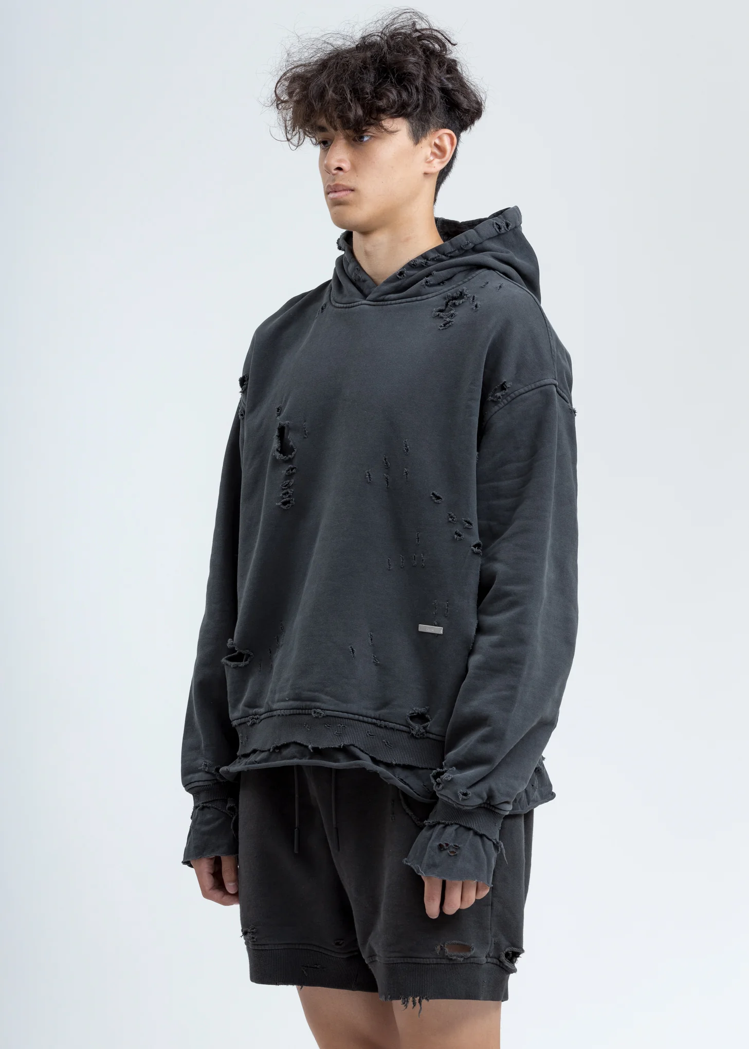 Grey Vagrant Double Layer Distressed Hoodie - Image 3