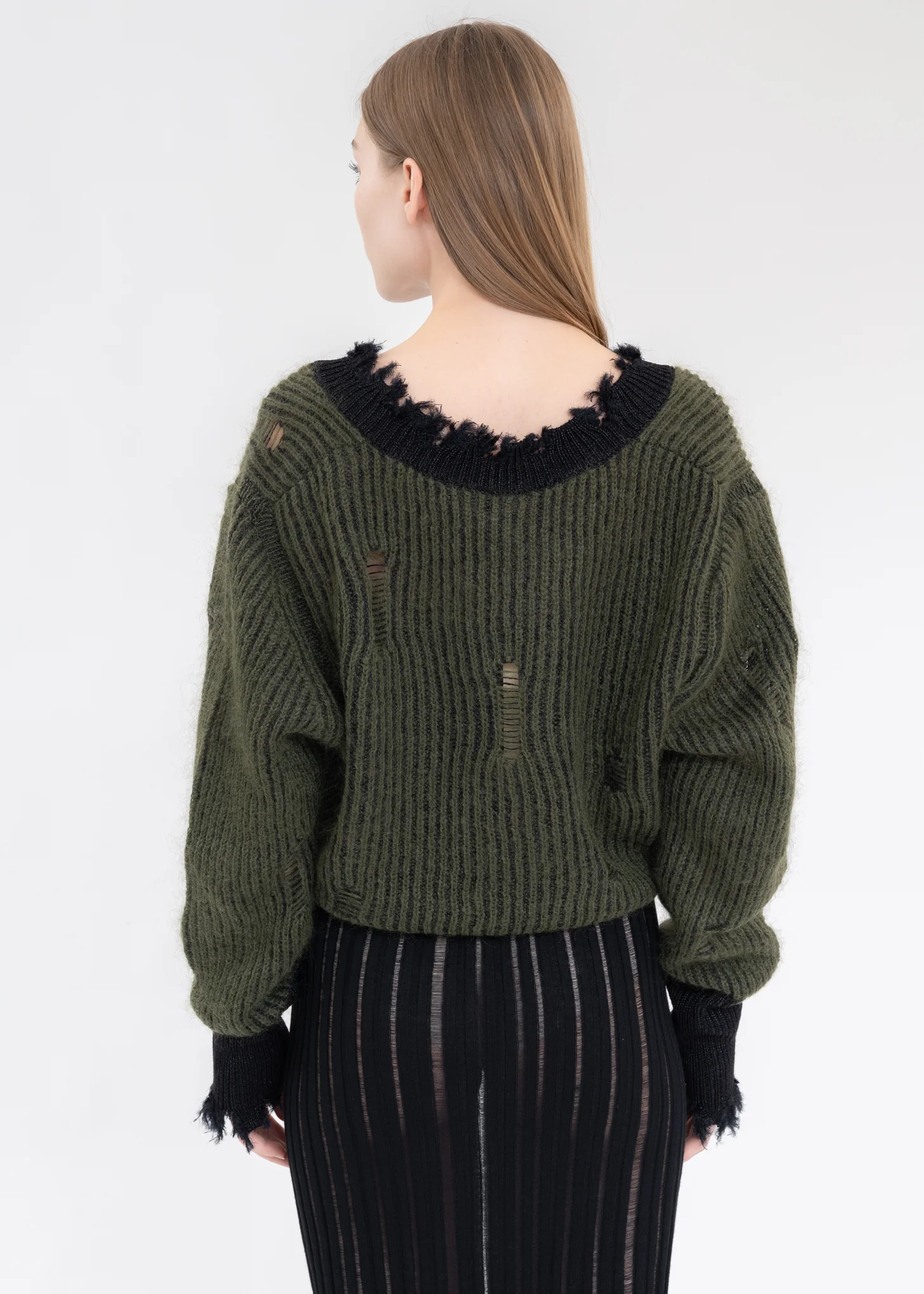 Green And Black Mohair V-Neck Sweater - Image 4