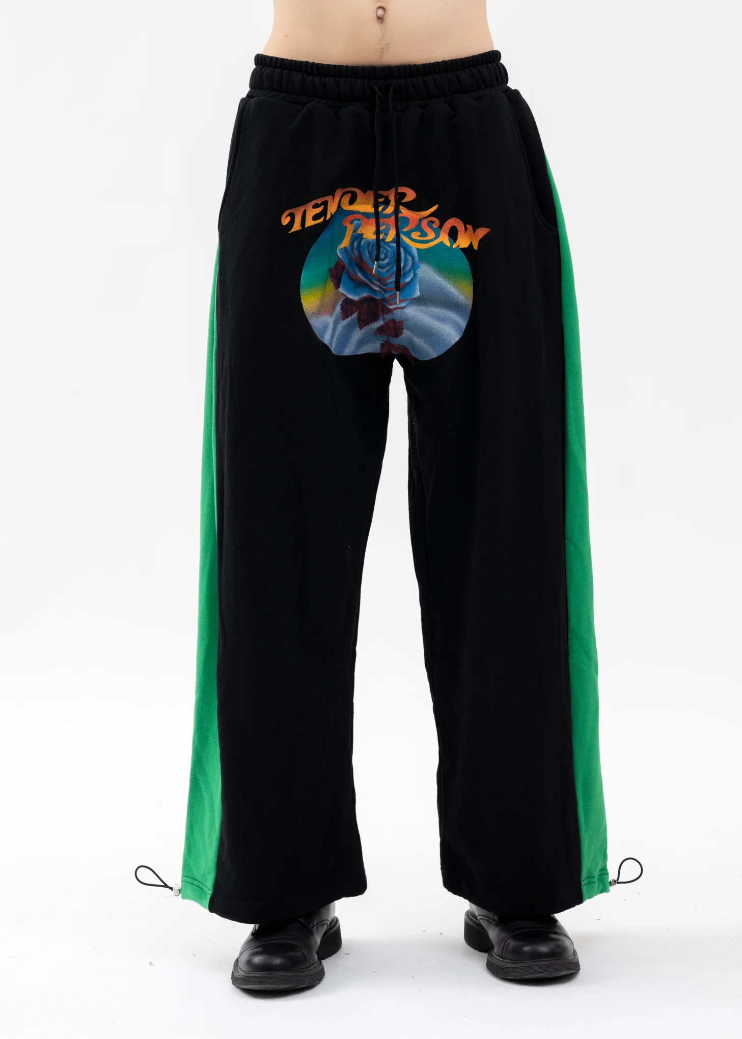 GREEN AND BLACK ROSE SWEAT WIDE PANTS