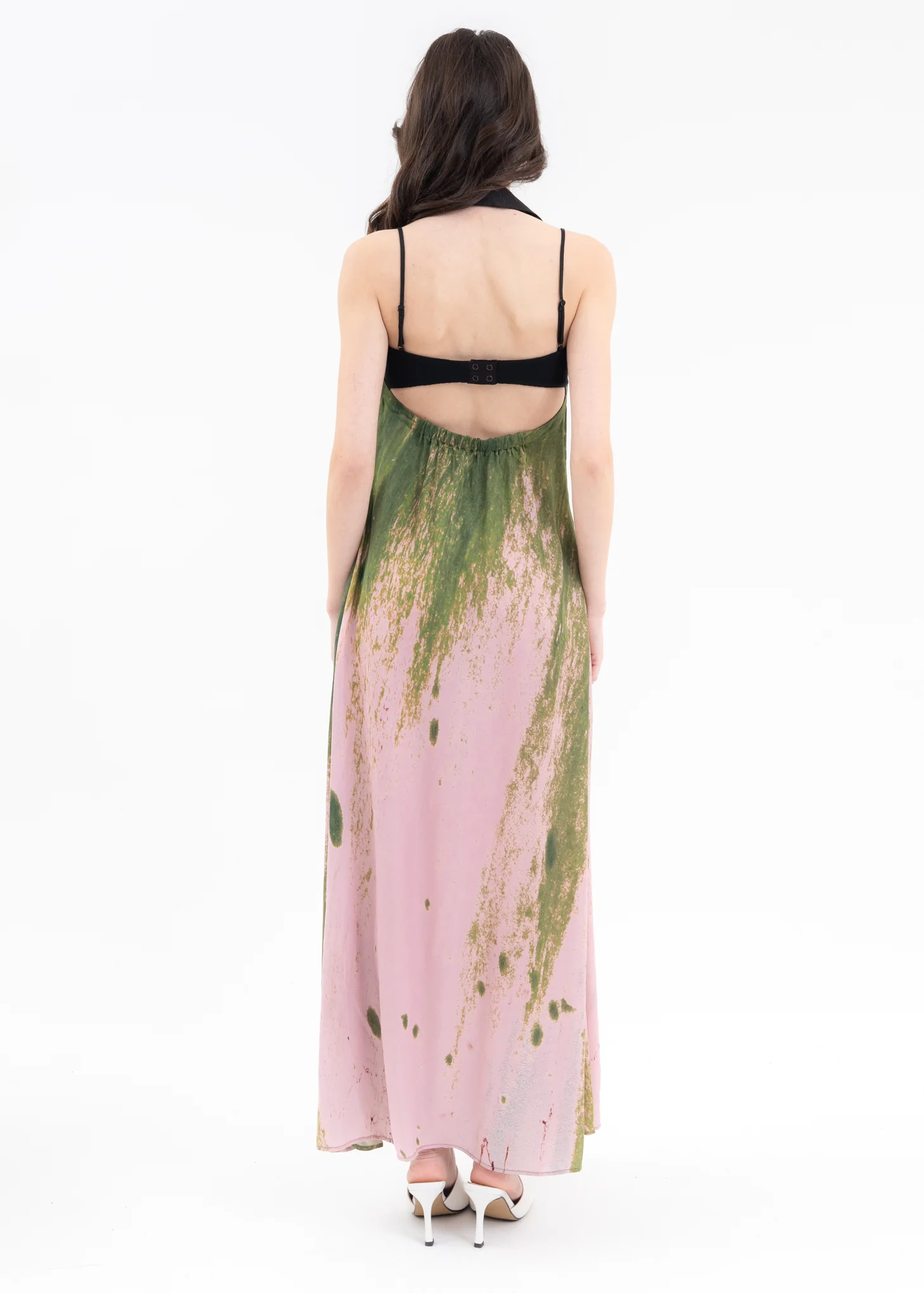 Green And Pink Halter Dress With Blazer Collar - Image 2
