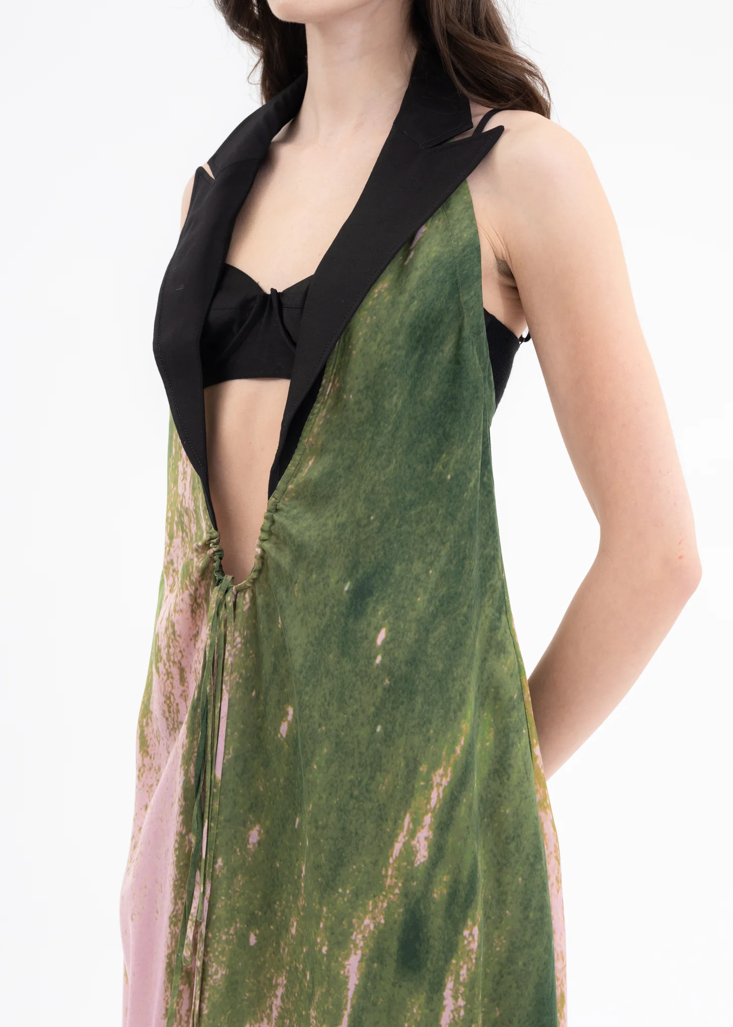 Green And Pink Halter Dress With Blazer Collar - Image 4