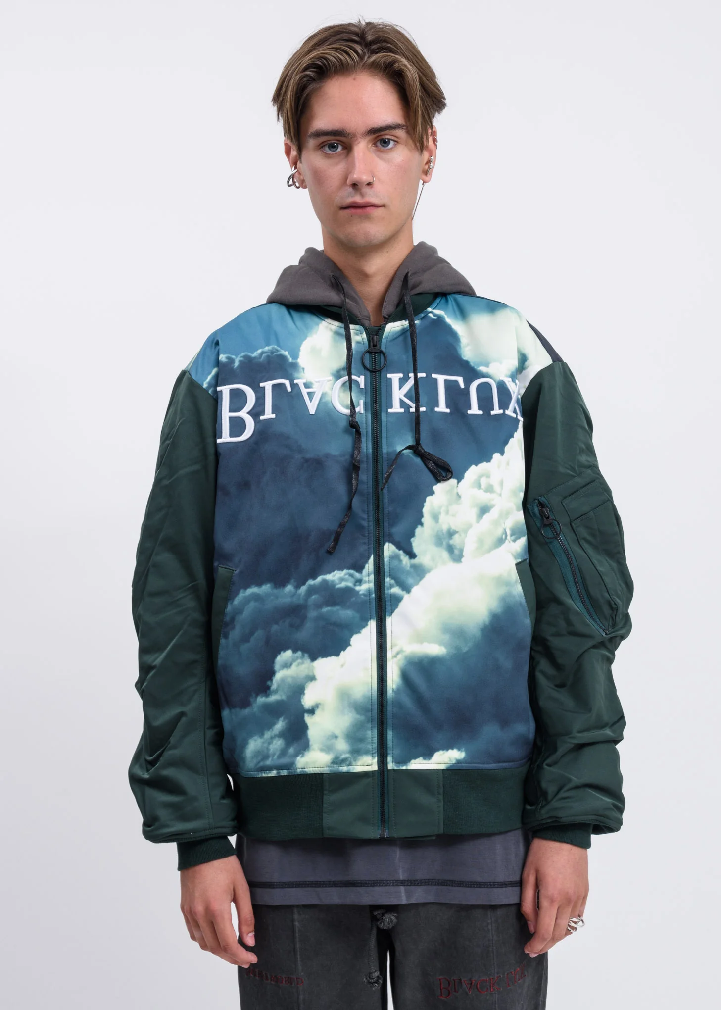 Green Clouds Bomber Jacket w/ Hood