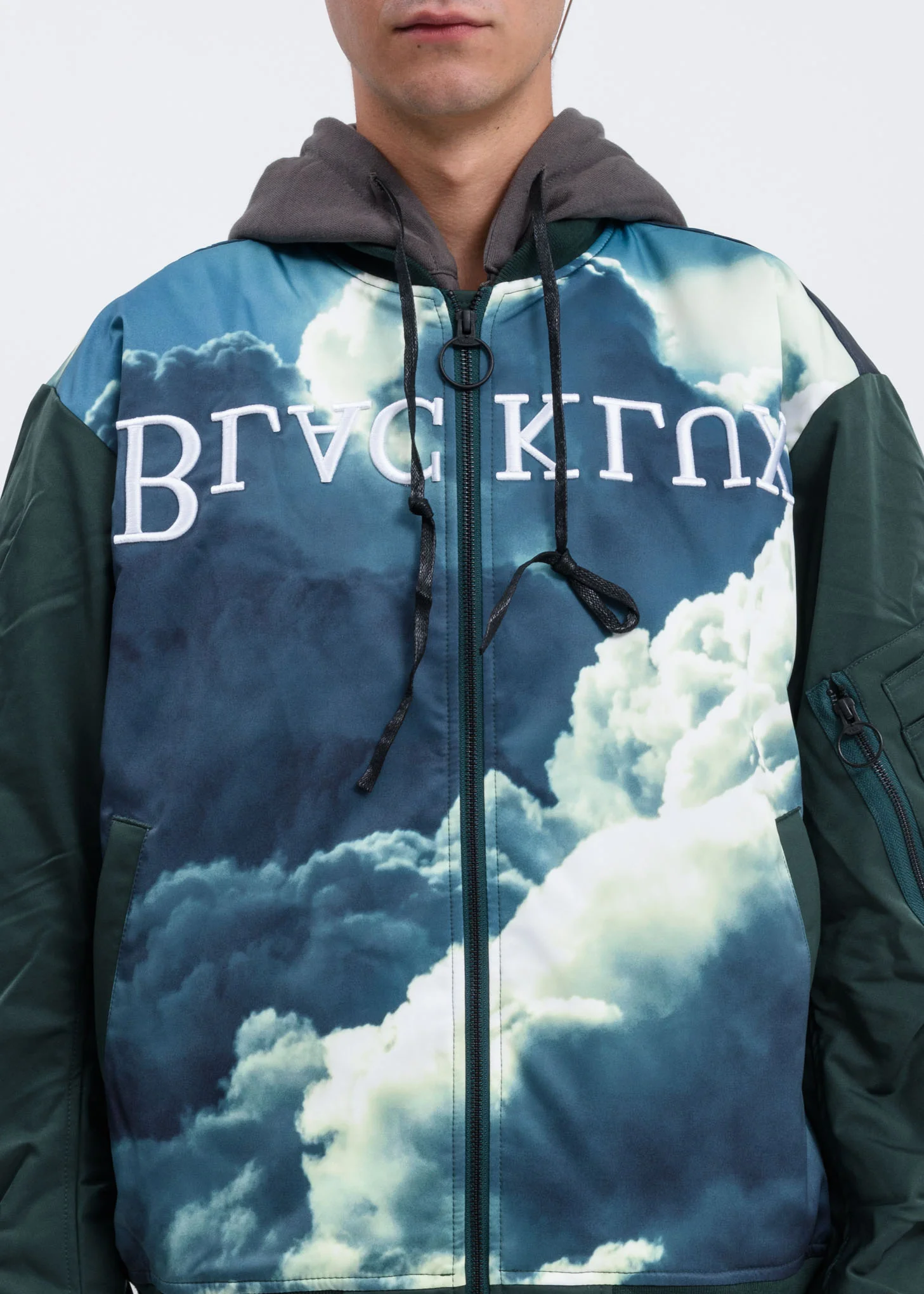 Green Clouds Bomber Jacket w/ Hood - Image 3
