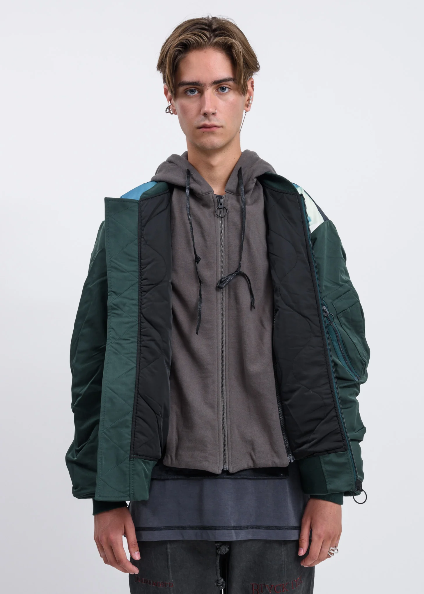 Green Clouds Bomber Jacket w/ Hood - Image 4
