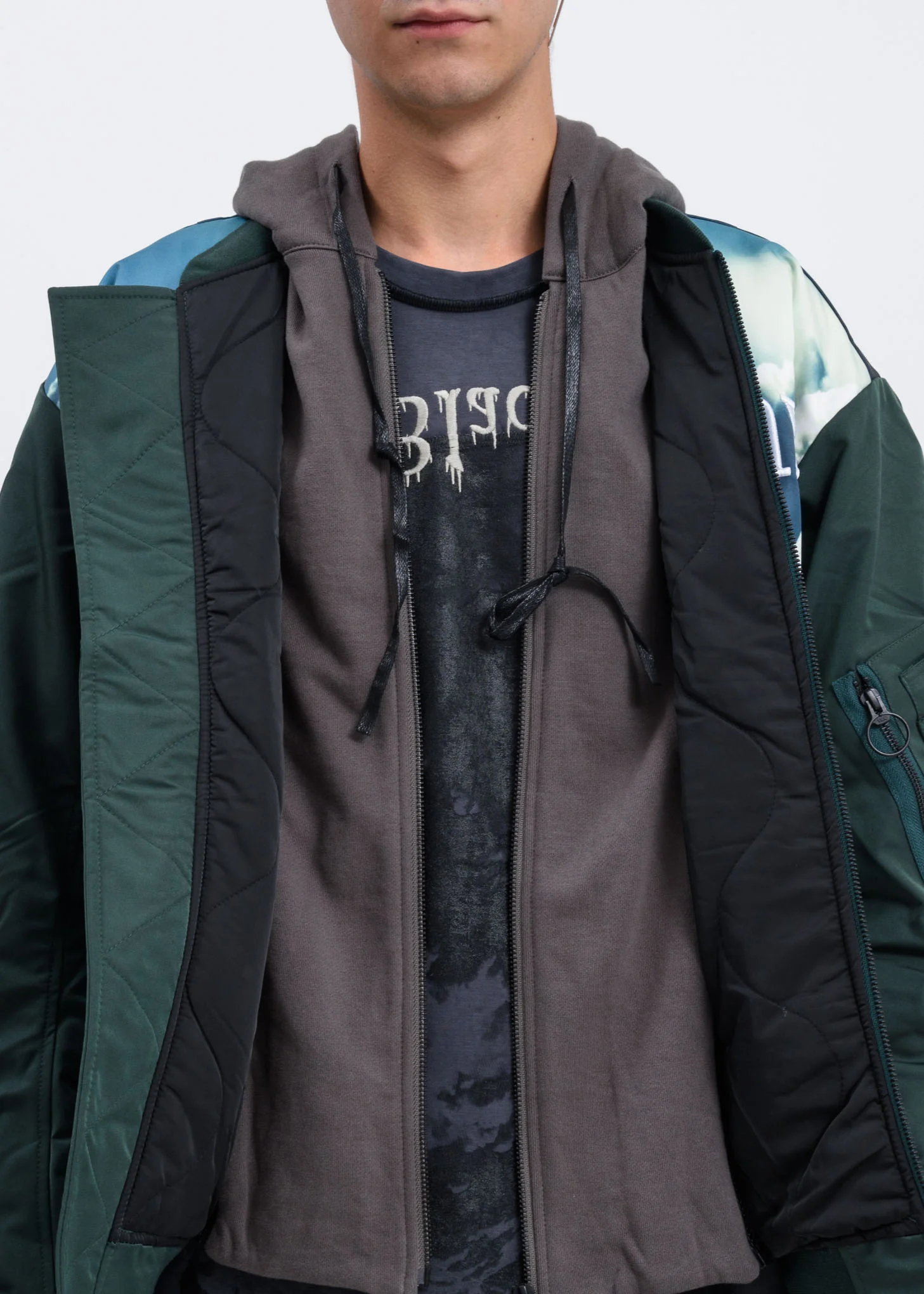 Green Clouds Bomber Jacket w/ Hood - Image 5