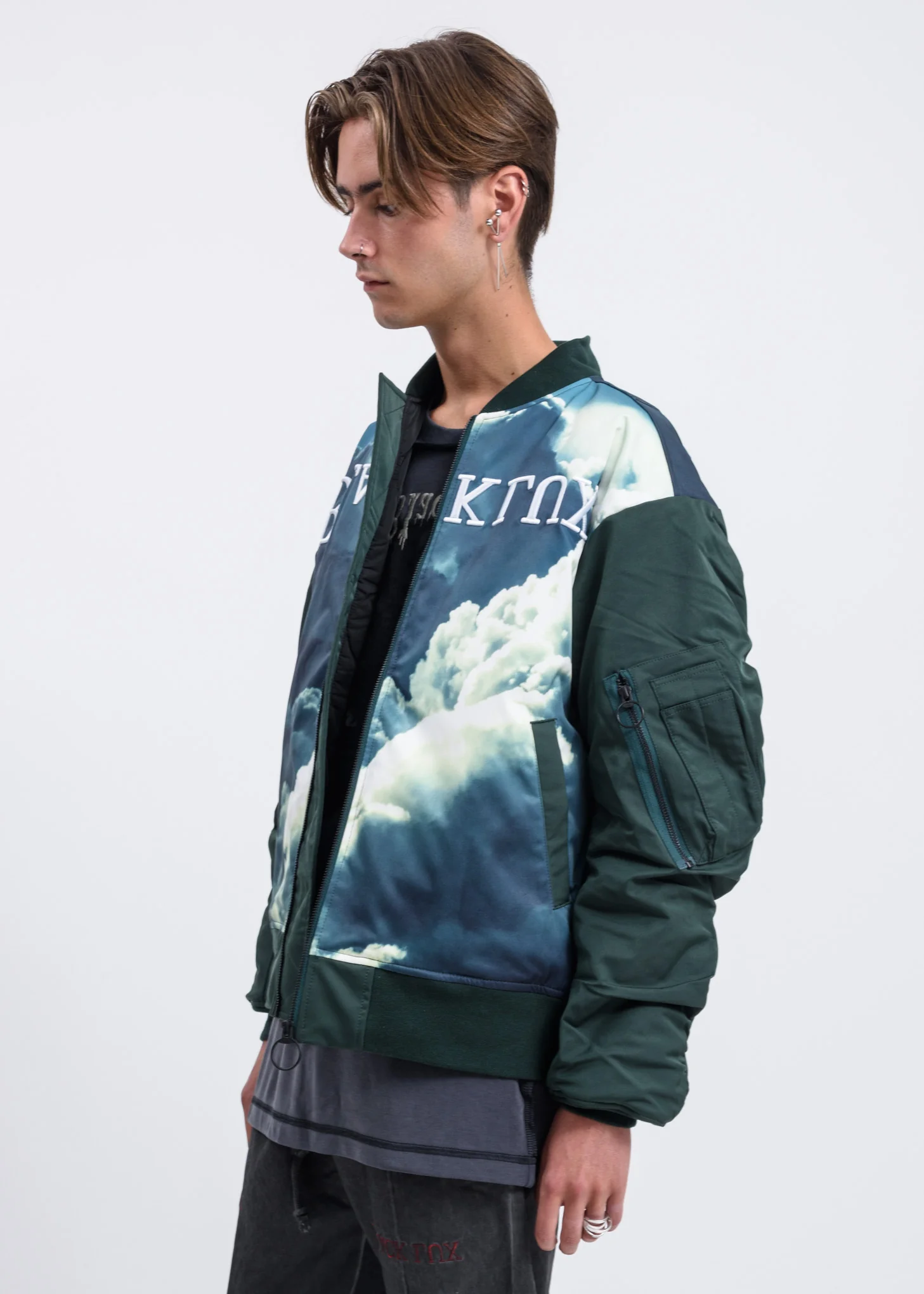 Green Clouds Bomber Jacket w/ Hood - Image 8