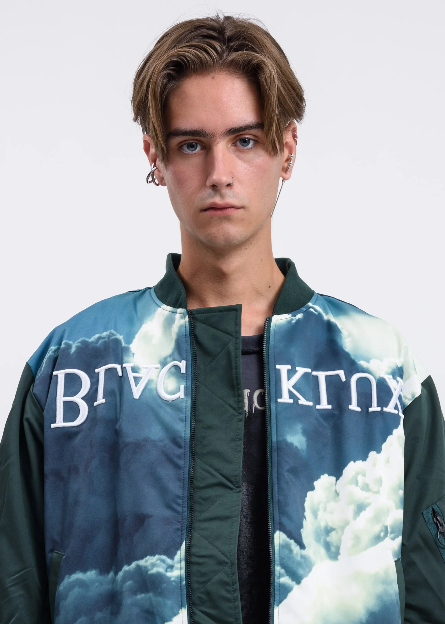 Green Clouds Bomber Jacket w/ Hood - Image 9