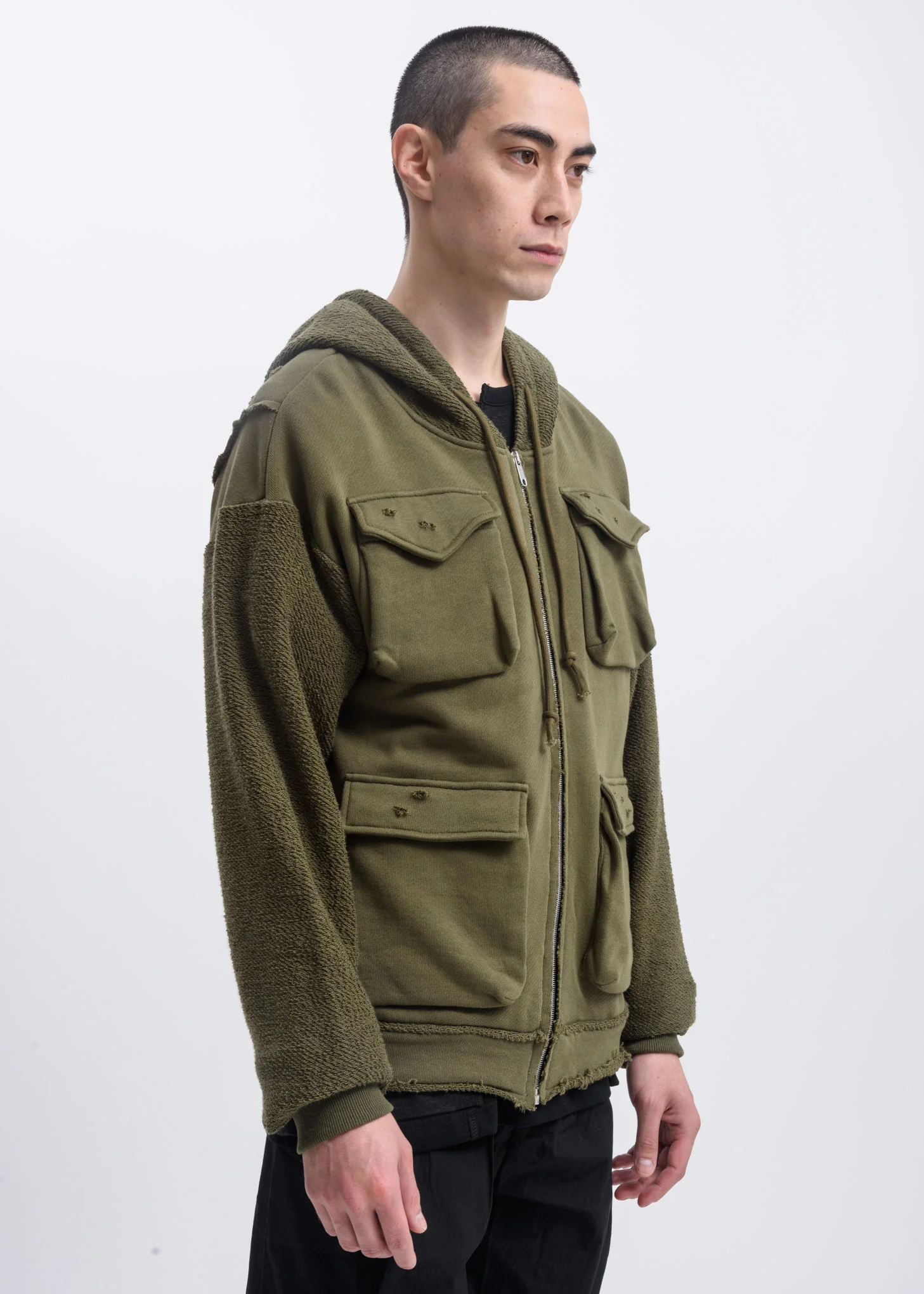 Green Distressed Pocket Hoodie