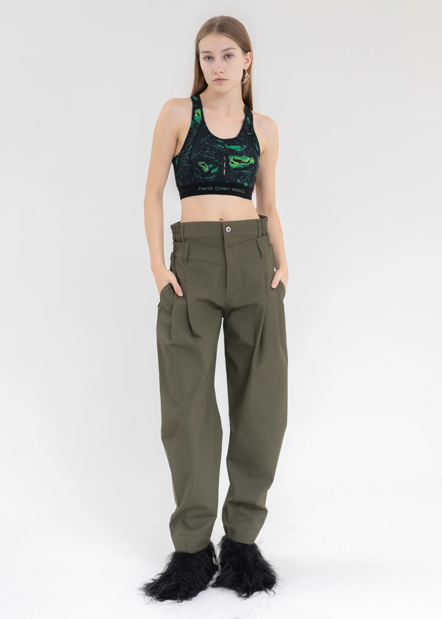 Green DOUBLE WAISTBAND TROUSERS - Image 5