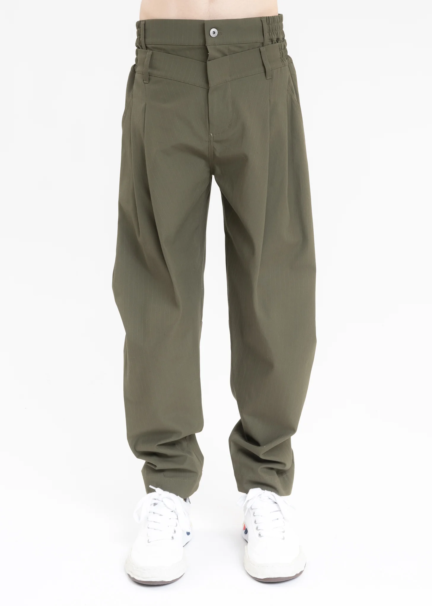 Green DOUBLE WAISTBAND TROUSERS