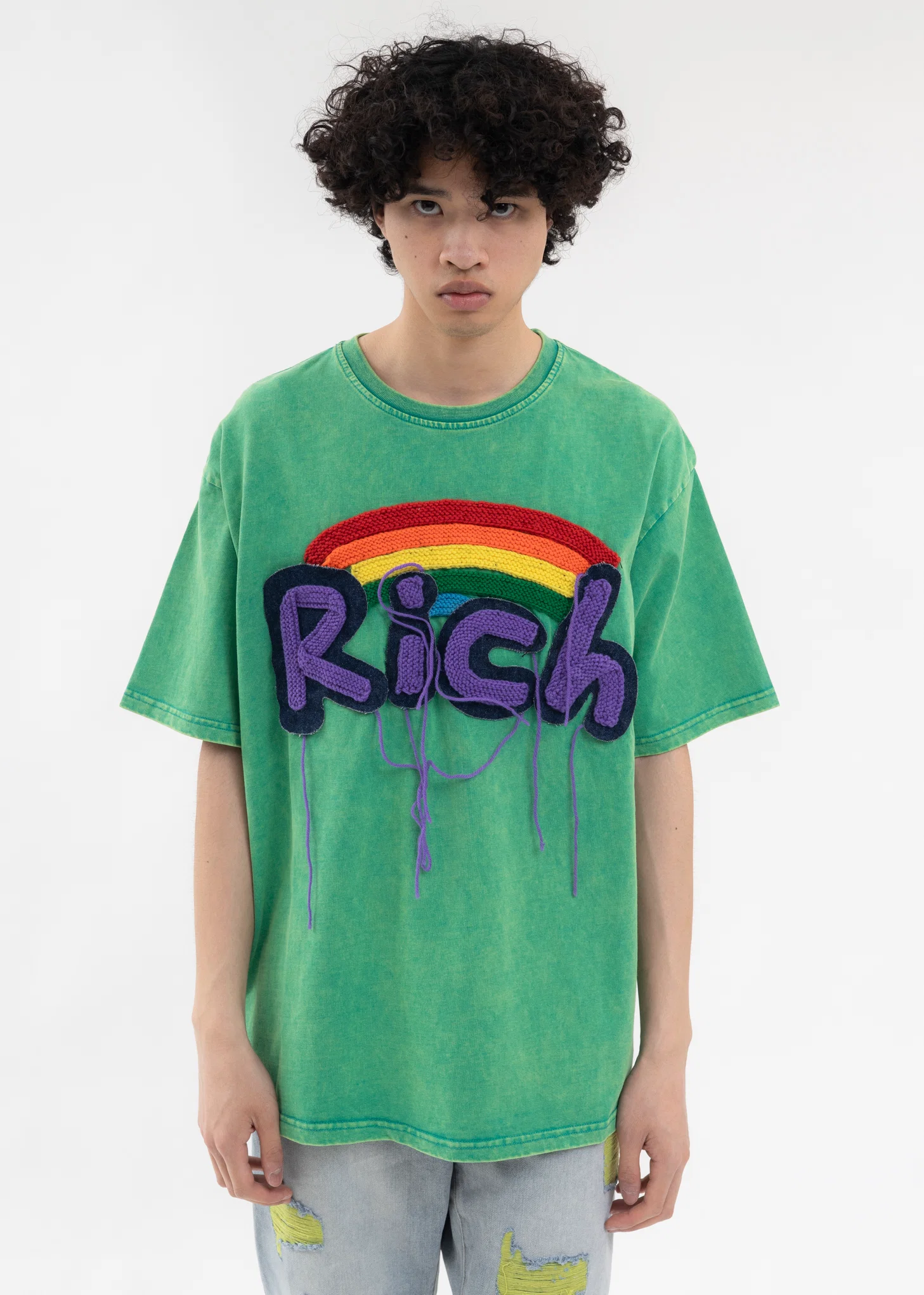 GREEN EMBROIDERY PATCHWORK T-SHIRT