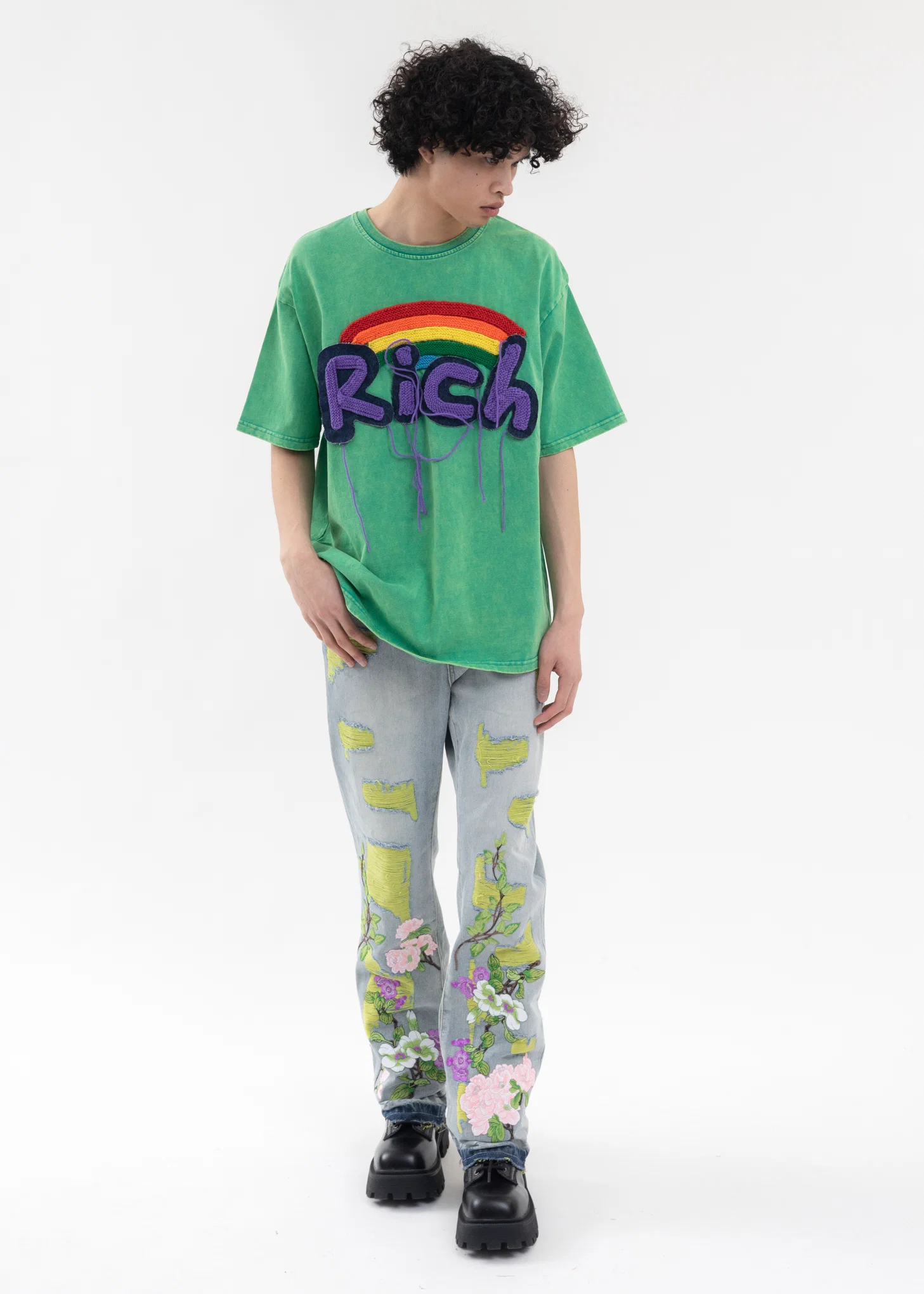GREEN EMBROIDERY PATCHWORK T-SHIRT - Image 5