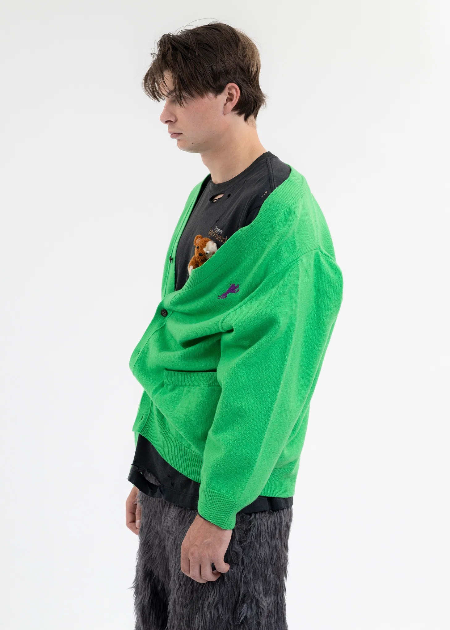 GREEN HALF LOOSE CARDIGAN - Image 3