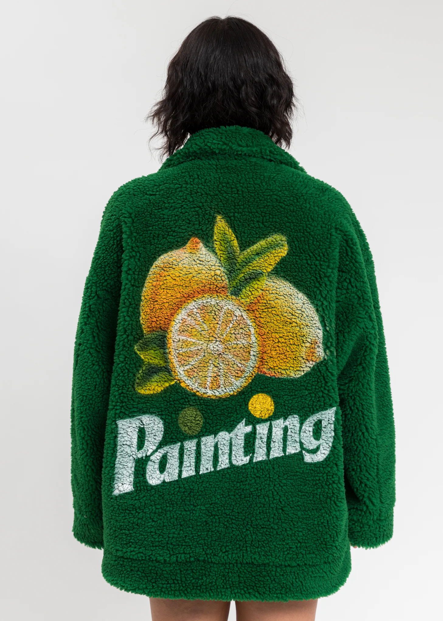 Green Hand-Painted Recycle Fur Jacket - Image 2