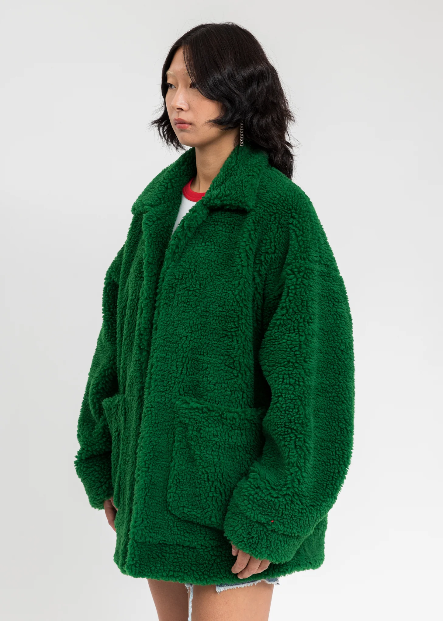 Green Hand-Painted Recycle Fur Jacket - Image 3