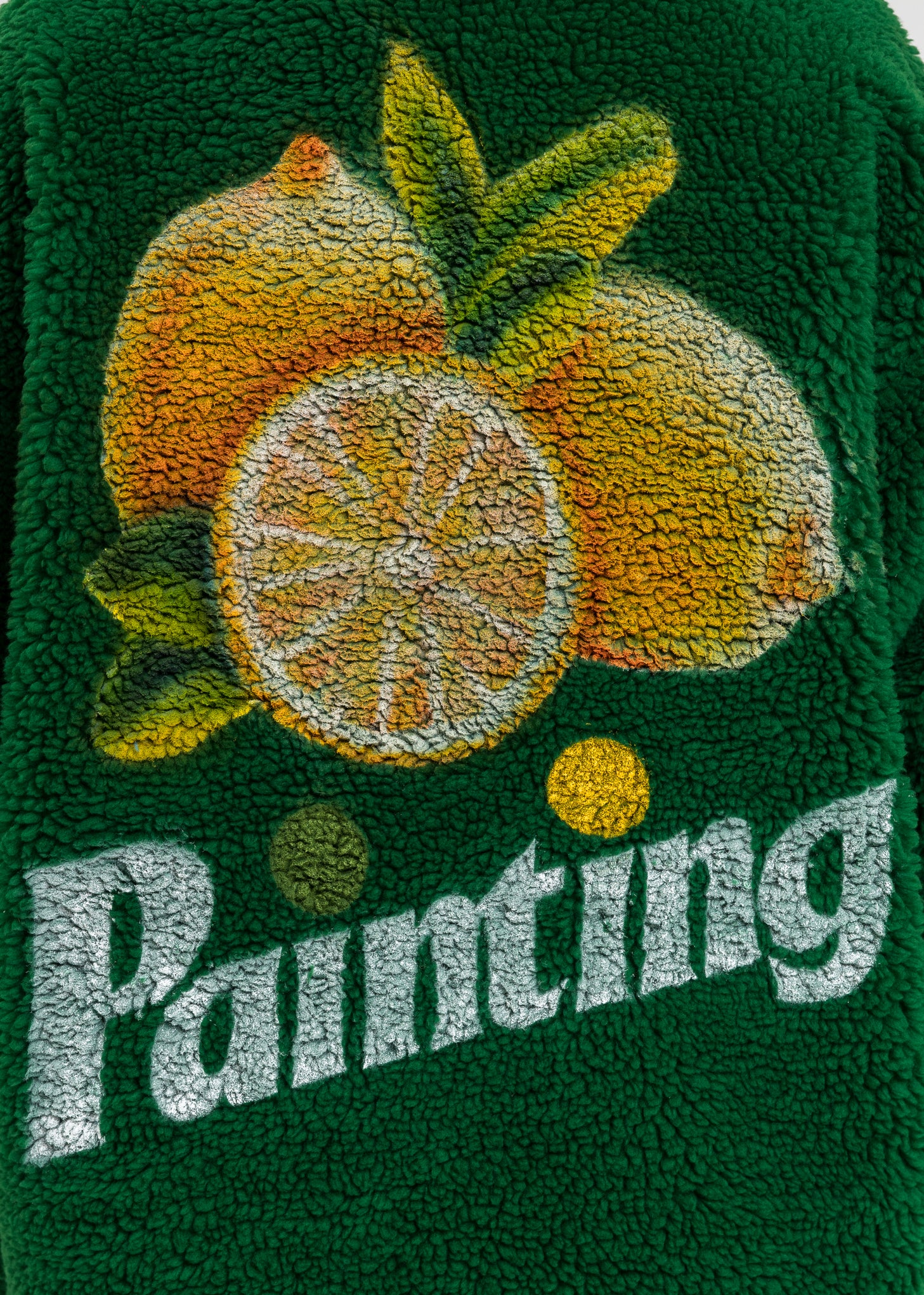Green Hand-Painted Recycle Fur Jacket - Image 4