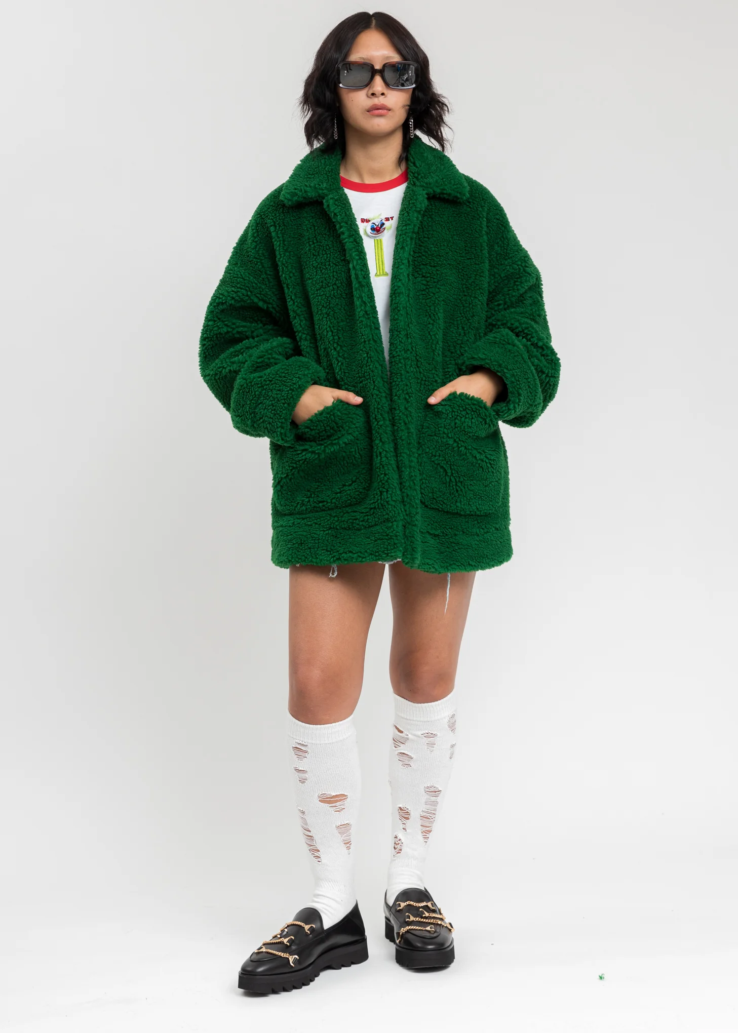 Green Hand-Painted Recycle Fur Jacket - Image 6