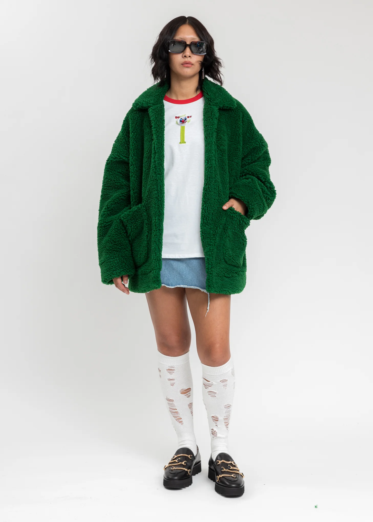 Green Hand-Painted Recycle Fur Jacket - Image 7